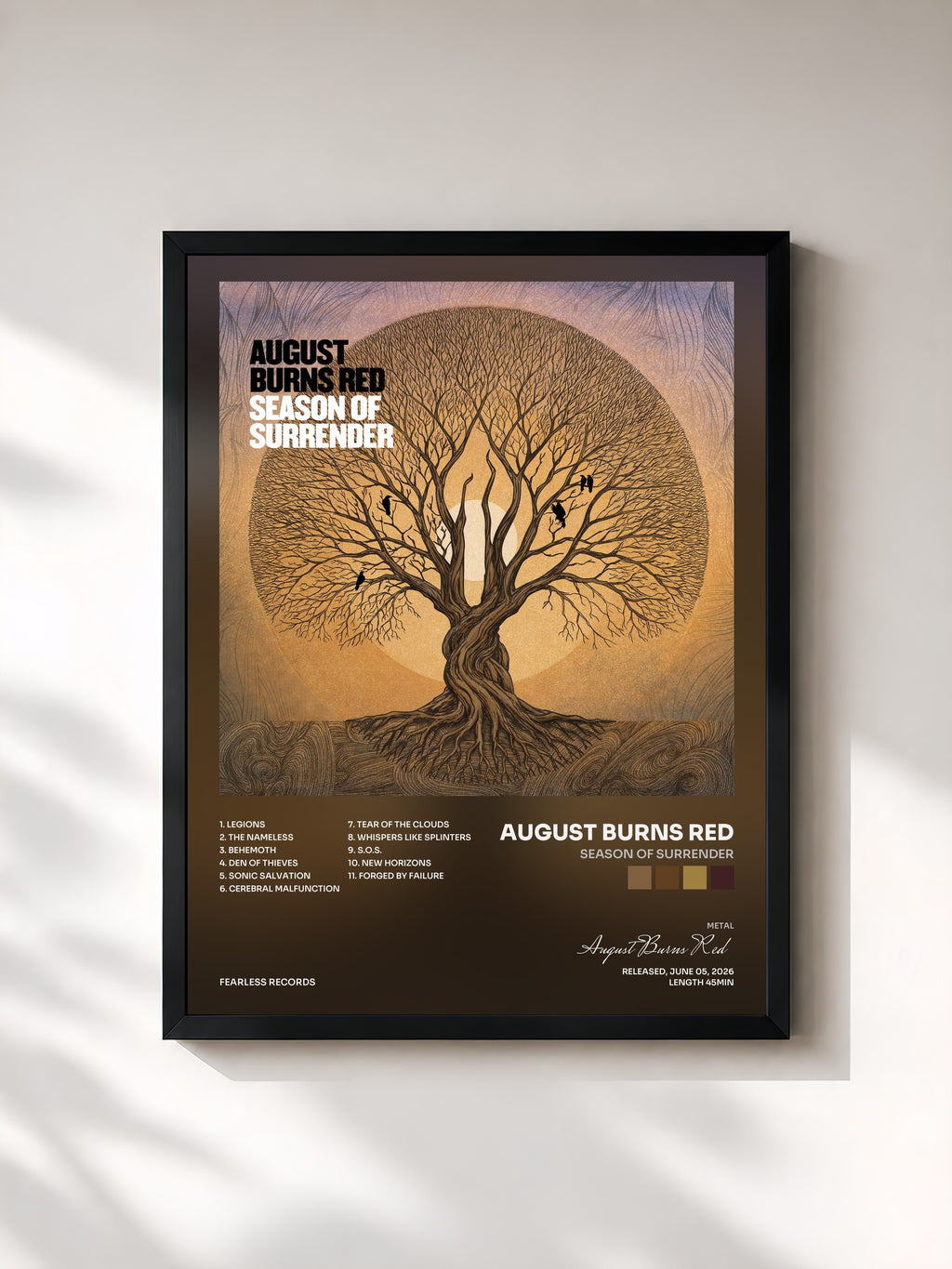 #noir Tableau de l'album Season of Surrender de August Burns Red, cadre noir, imprimé et encadré en France