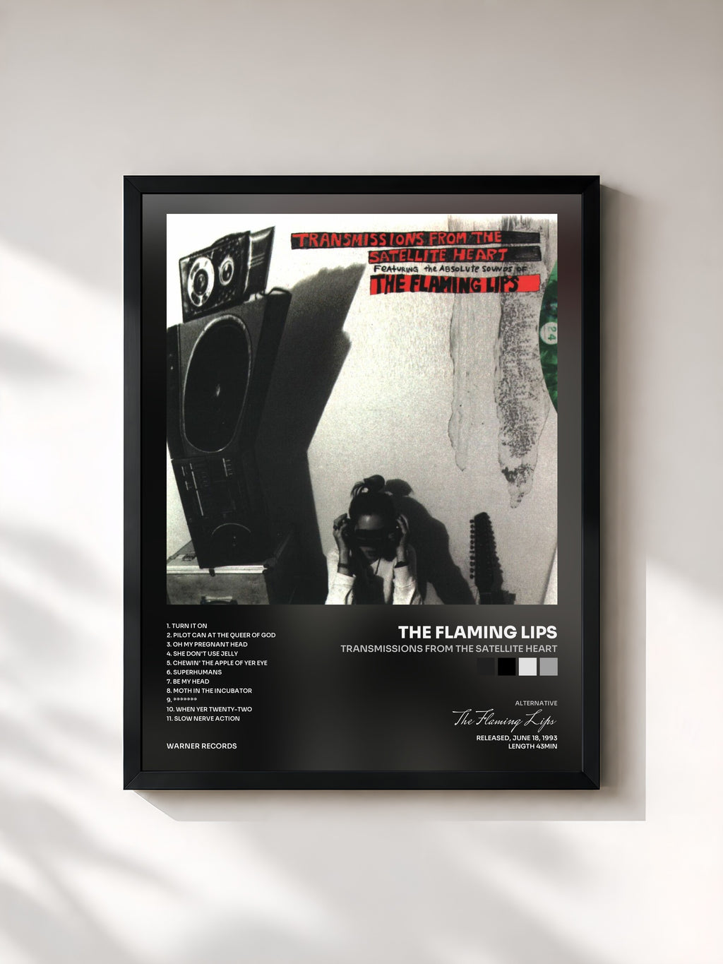 #noir Tableau de l'album Transmissions From the Satellite Heart de The Flaming Lips, cadre noir, imprimé et encadré en France