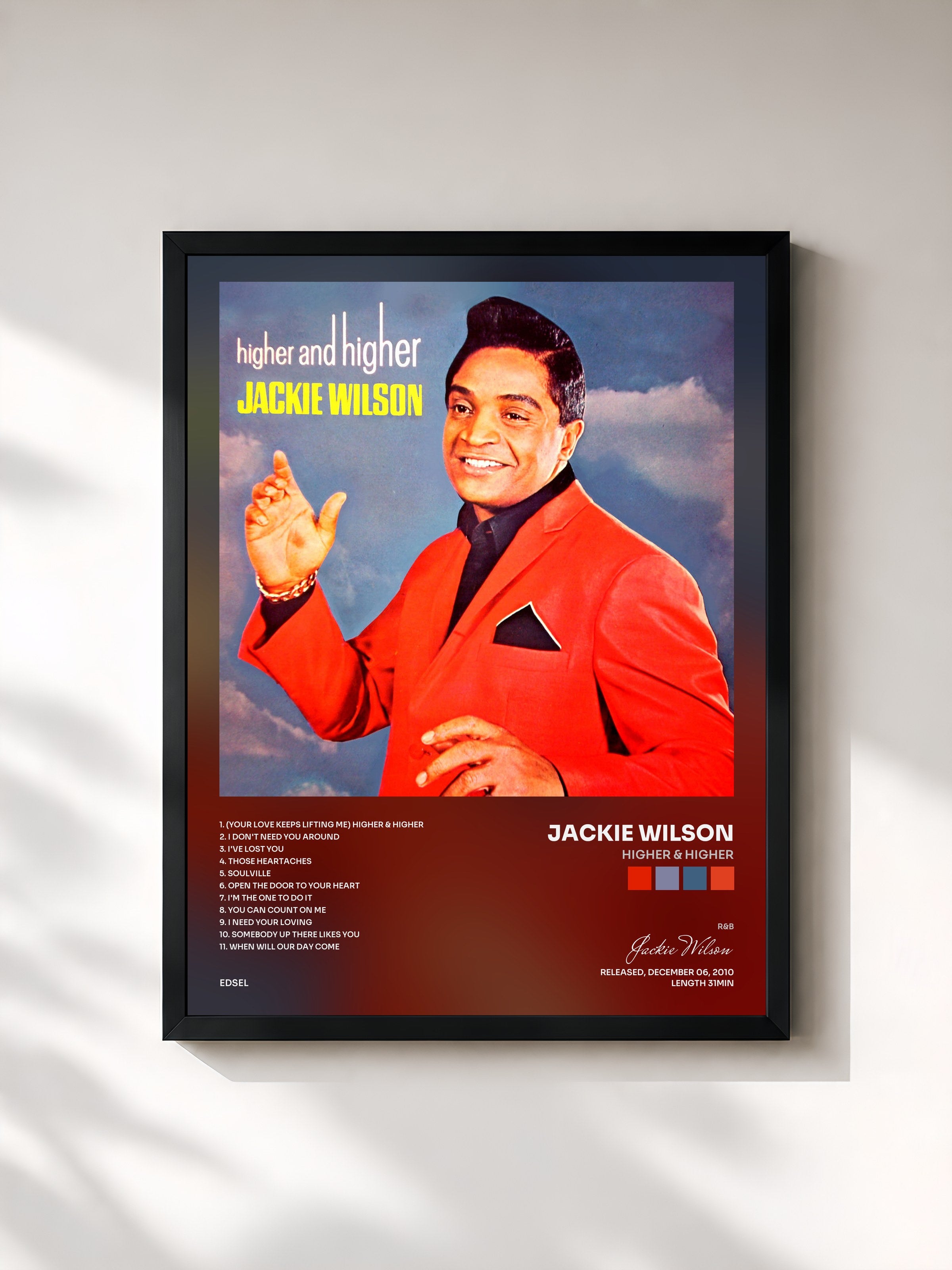 #noir Tableau de l'album Higher & Higher de Jackie Wilson, cadre noir, imprimé et encadré en France