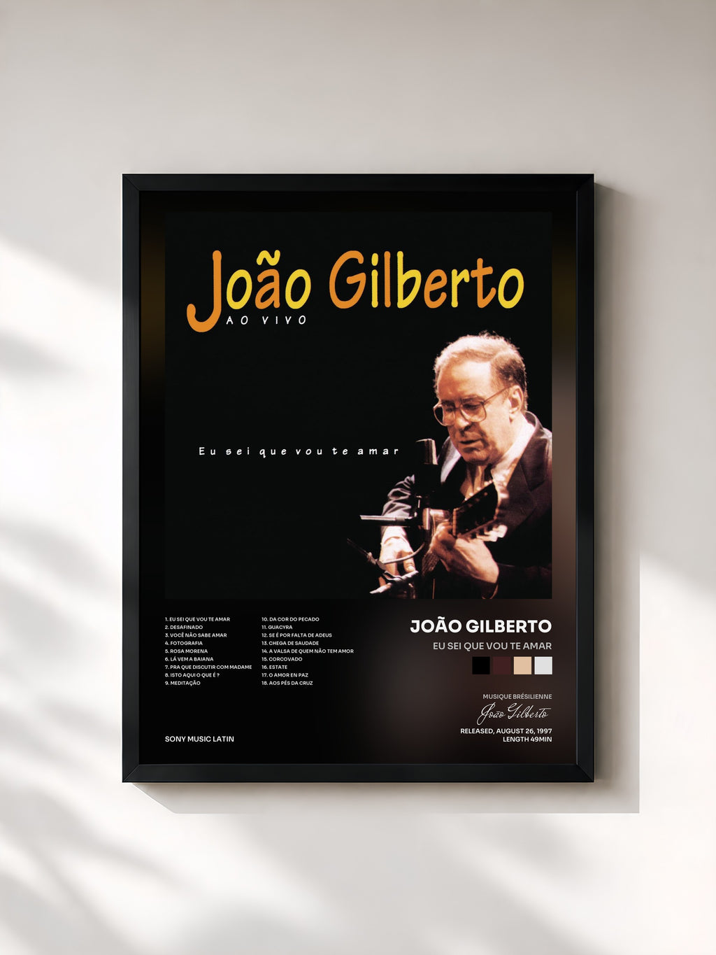 #noir Tableau de l'album Eu Sei Que Vou Te Amar de João Gilberto, cadre noir, imprimé et encadré en France