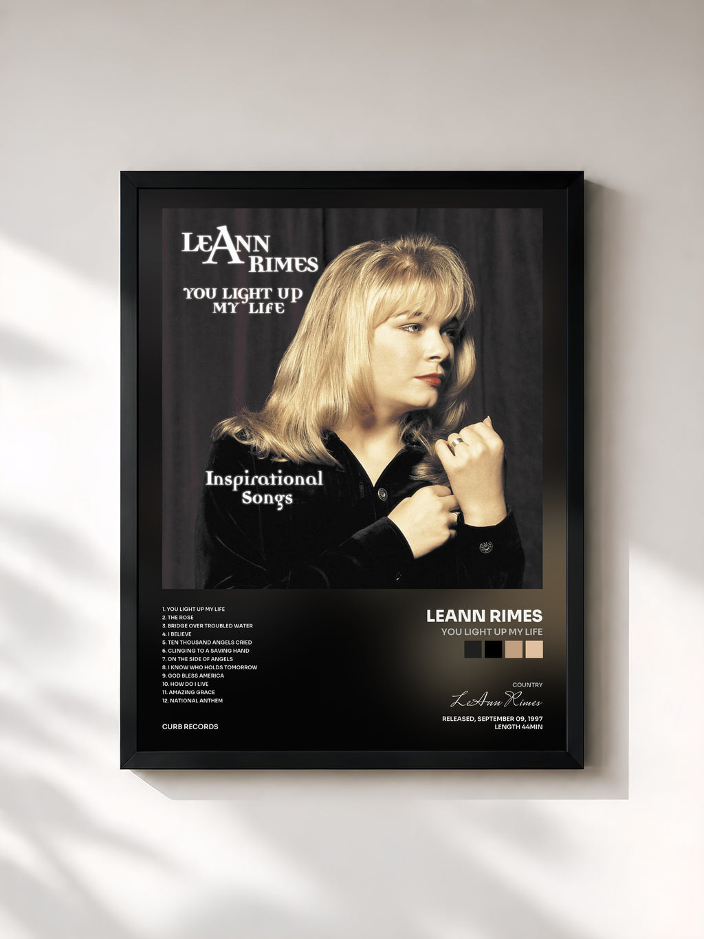 #noir Tableau de l'album You Light Up My Life de LeAnn Rimes, cadre noir, imprimé et encadré en France