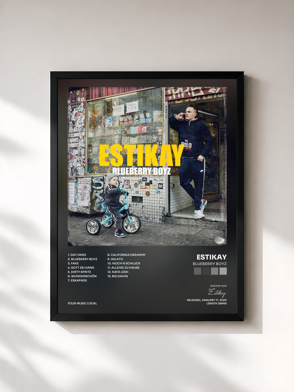 #noir Tableau de l'album Blueberry Boyz de Estikay, cadre noir, imprimé et encadré en France