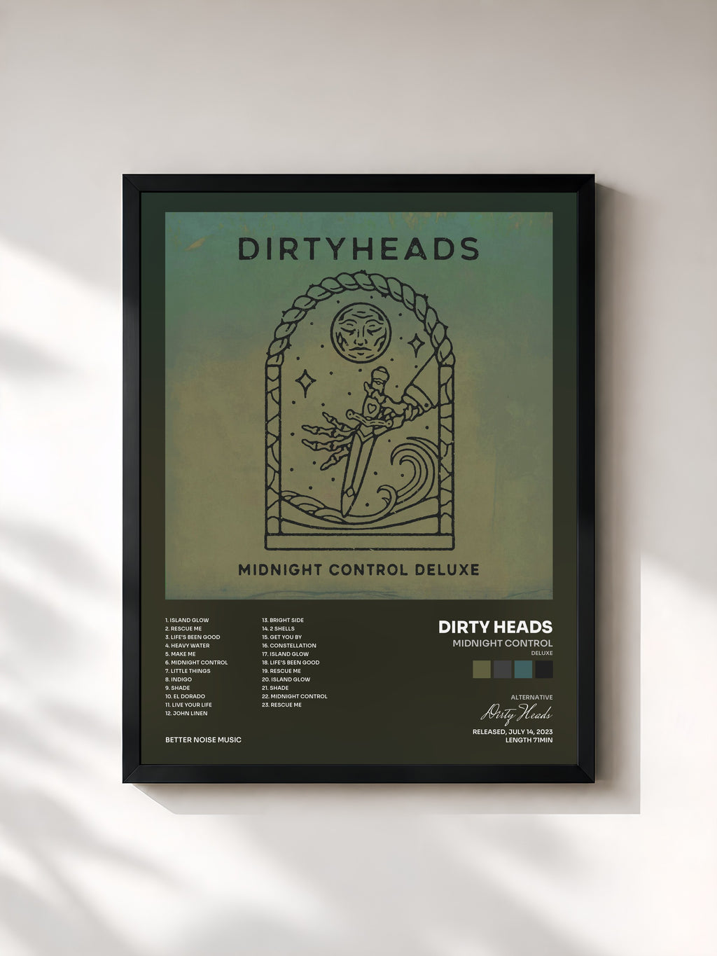 #noir Tableau de l'album Midnight Control (Deluxe) de Dirty Heads, cadre noir, imprimé et encadré en France