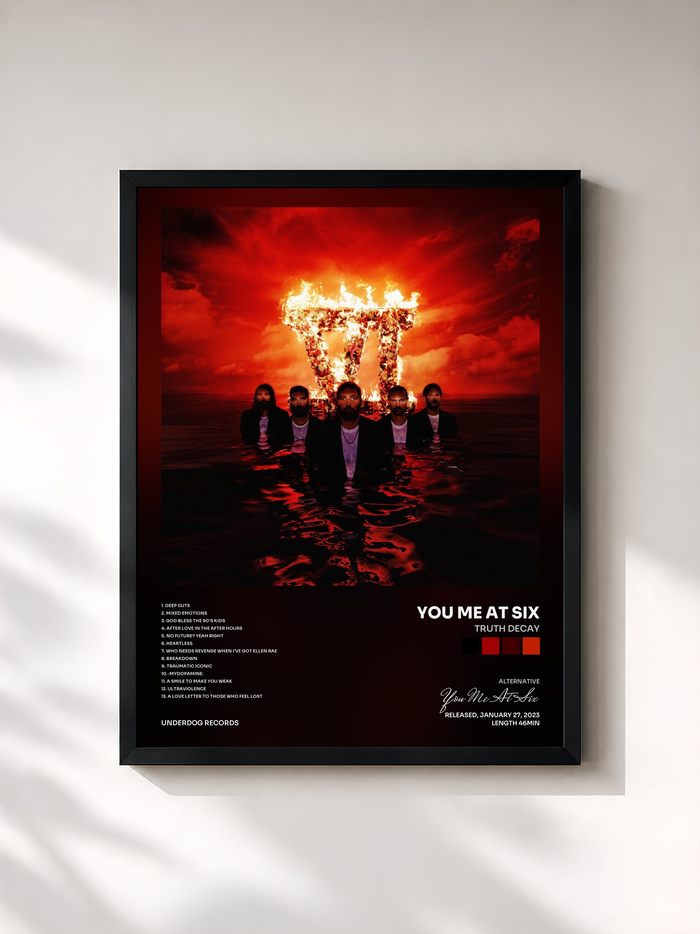 #noir Tableau de l'album Truth Decay de You Me At Six, cadre noir, imprimé et encadré en France