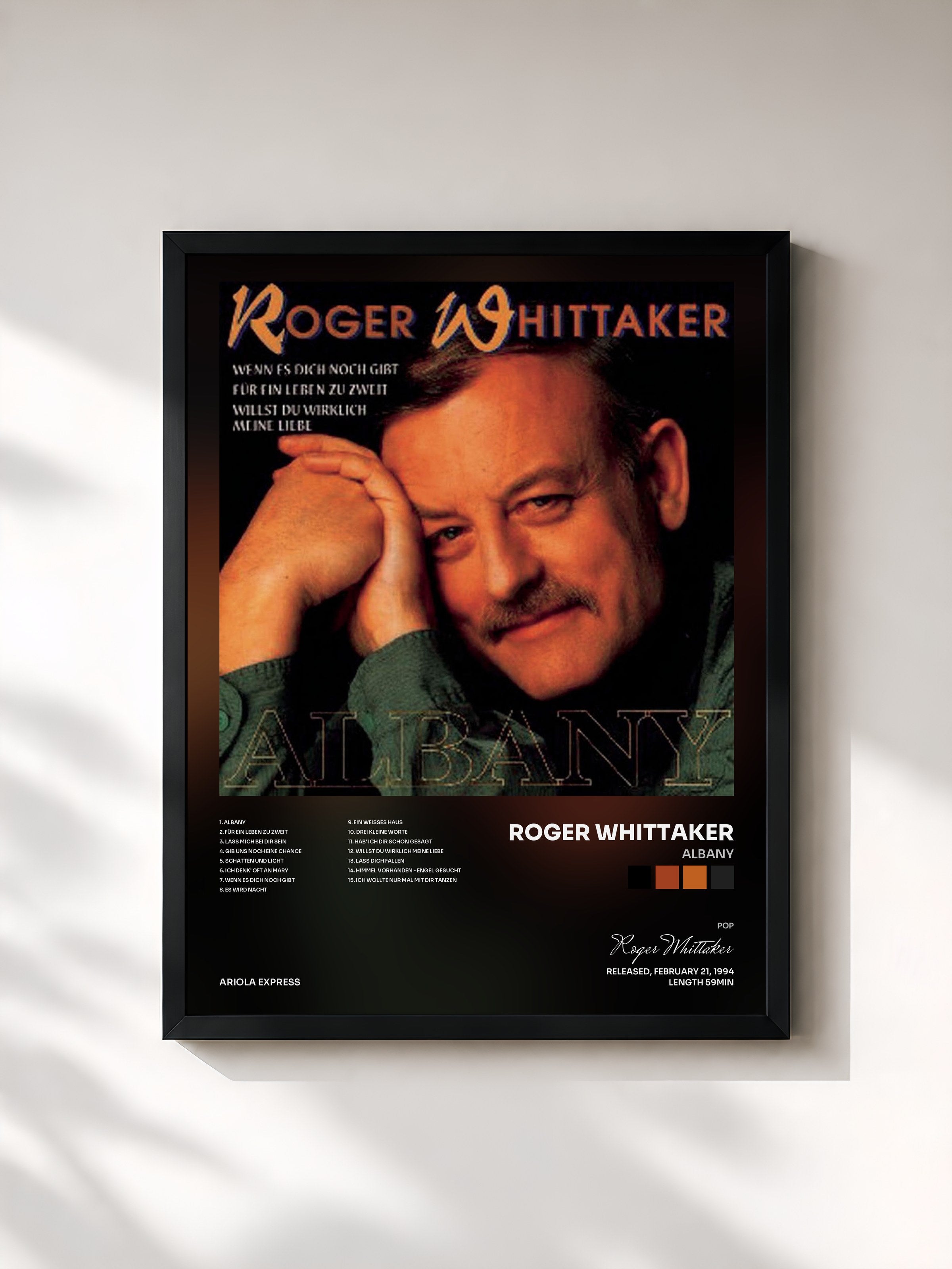 #noir Tableau de l'album Albany de Roger Whittaker, cadre noir, imprimé et encadré en France