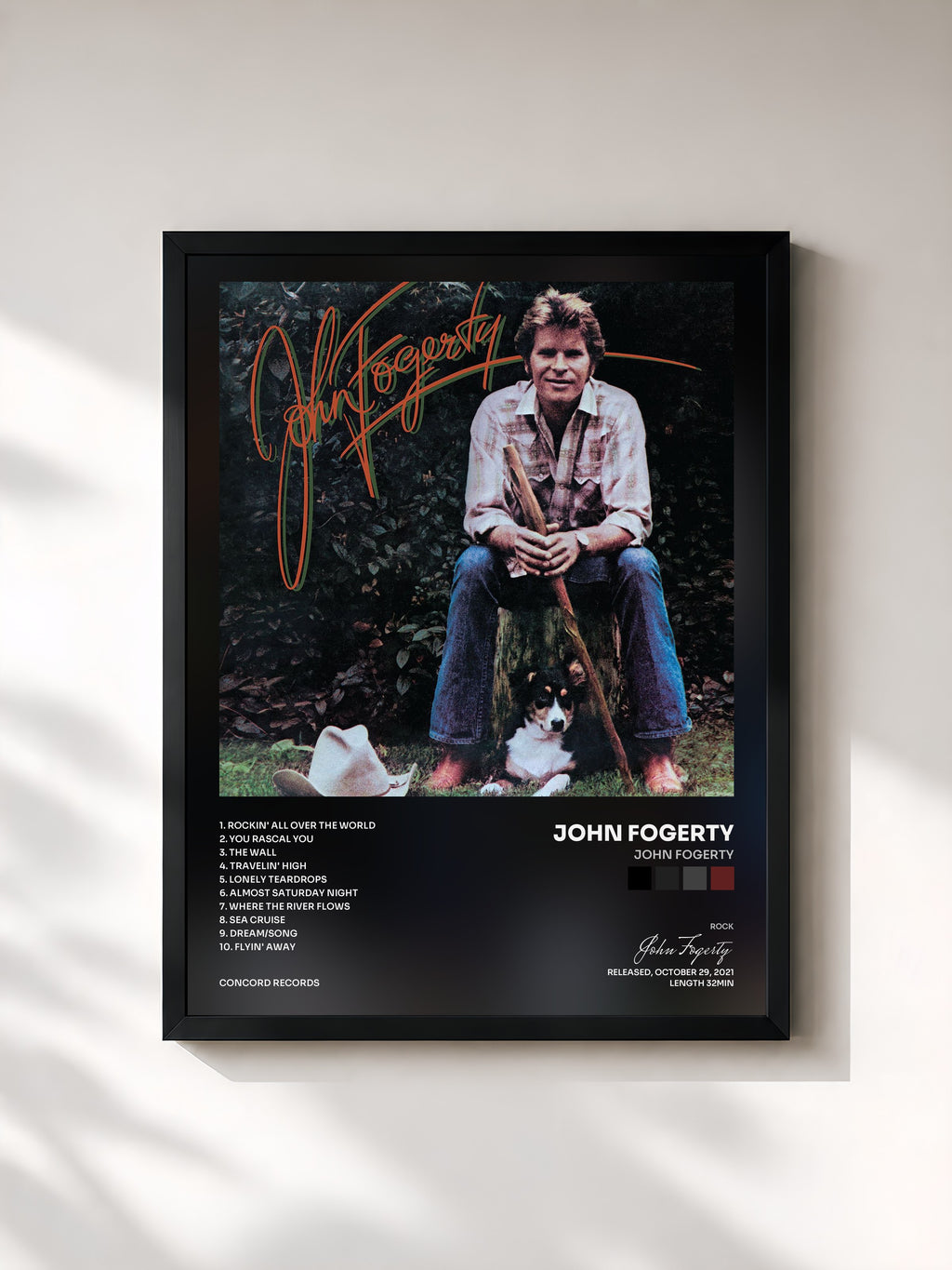#noir Tableau de l'album John Fogerty de John Fogerty, cadre noir, imprimé et encadré en France