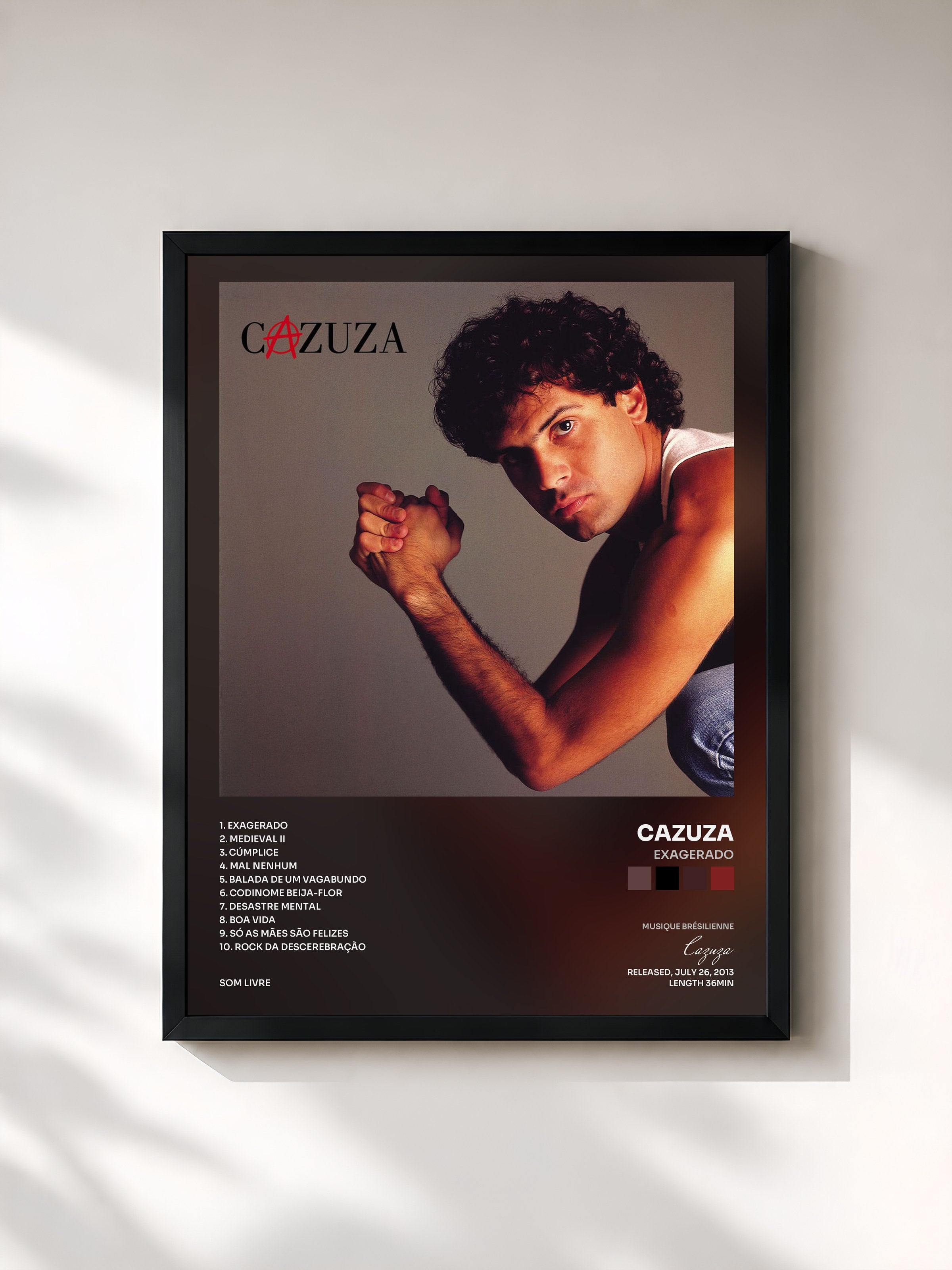 #noir Tableau de l'album Exagerado de Cazuza, cadre noir, imprimé et encadré en France