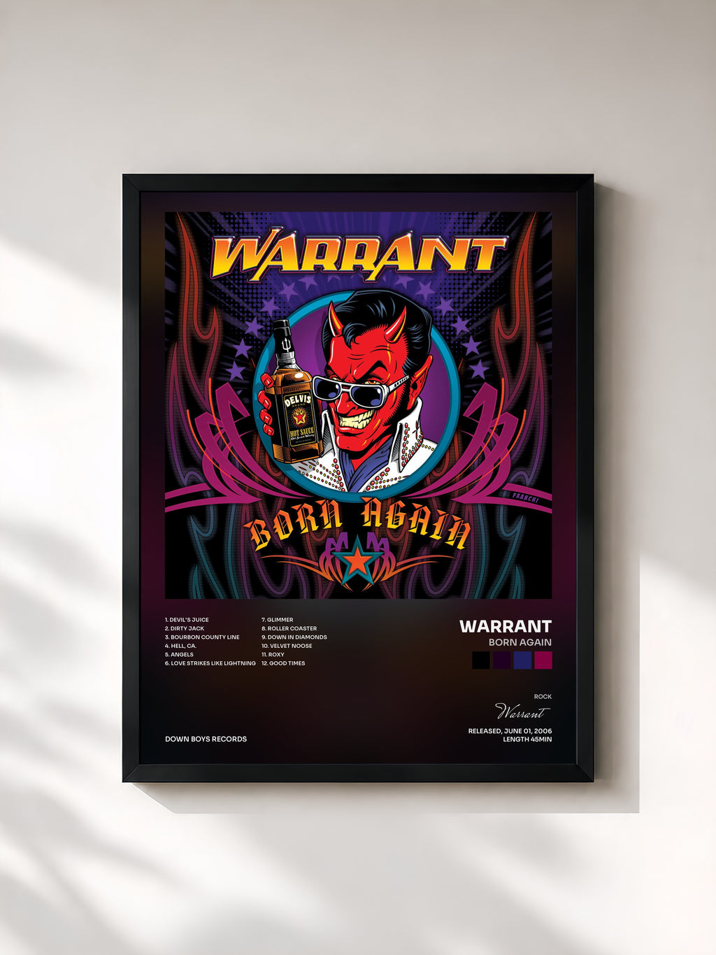 #noir Tableau de l'album Born Again de Warrant, cadre noir, imprimé et encadré en France