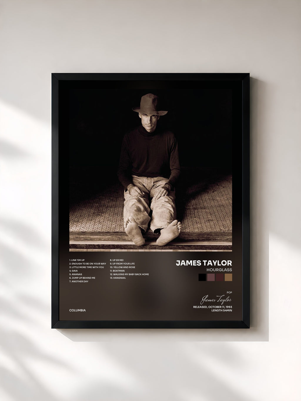 #noir Tableau de l'album Hourglass de James Taylor, cadre noir, imprimé et encadré en France