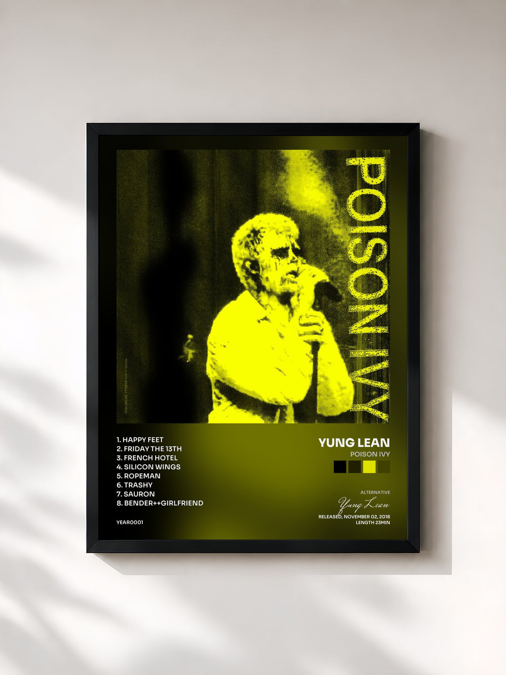 #noir Tableau de l'album Poison Ivy de Yung Lean, cadre noir, imprimé et encadré en France