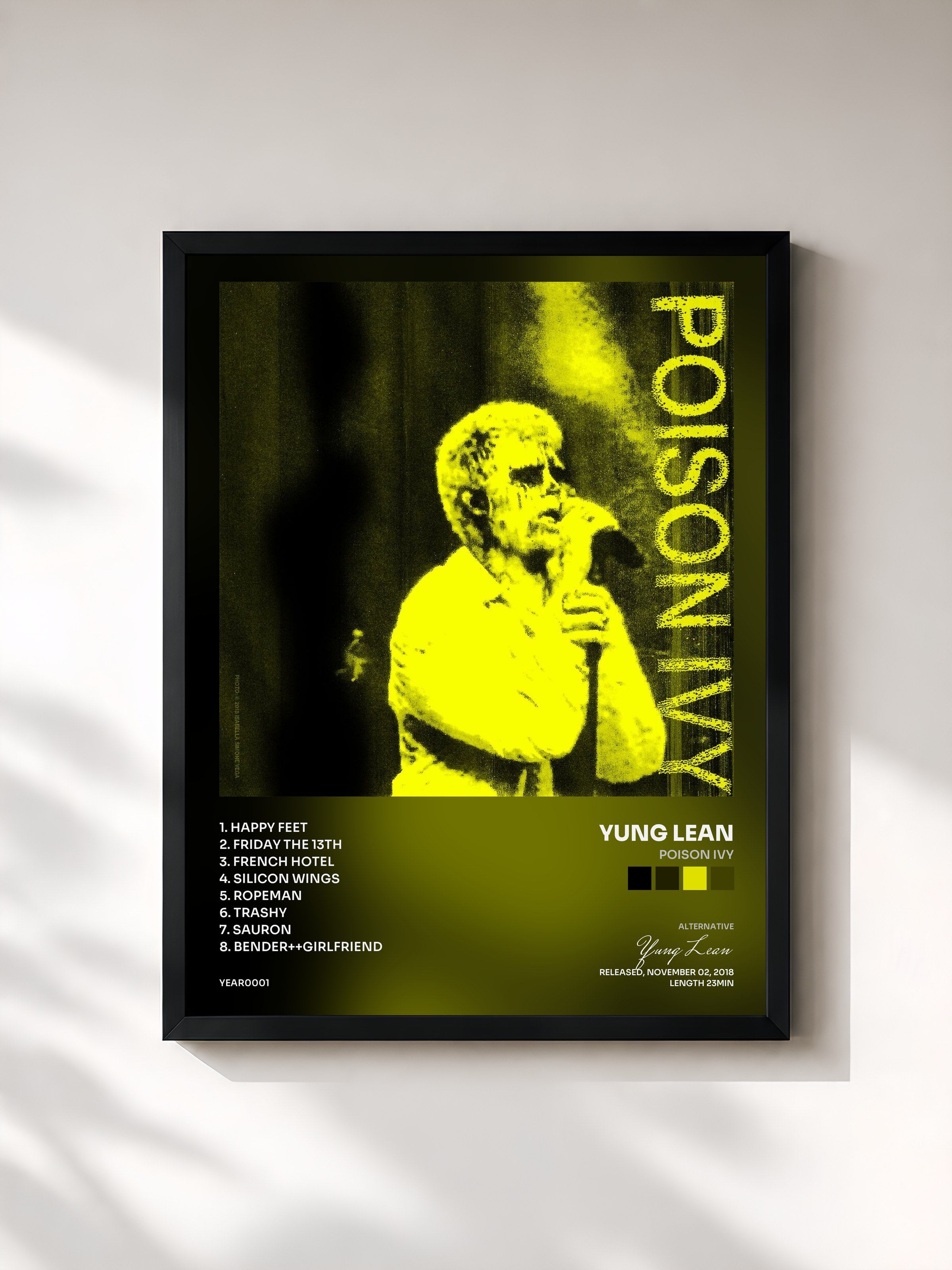 #noir Tableau de l'album Poison Ivy de Yung Lean, cadre noir, imprimé et encadré en France
