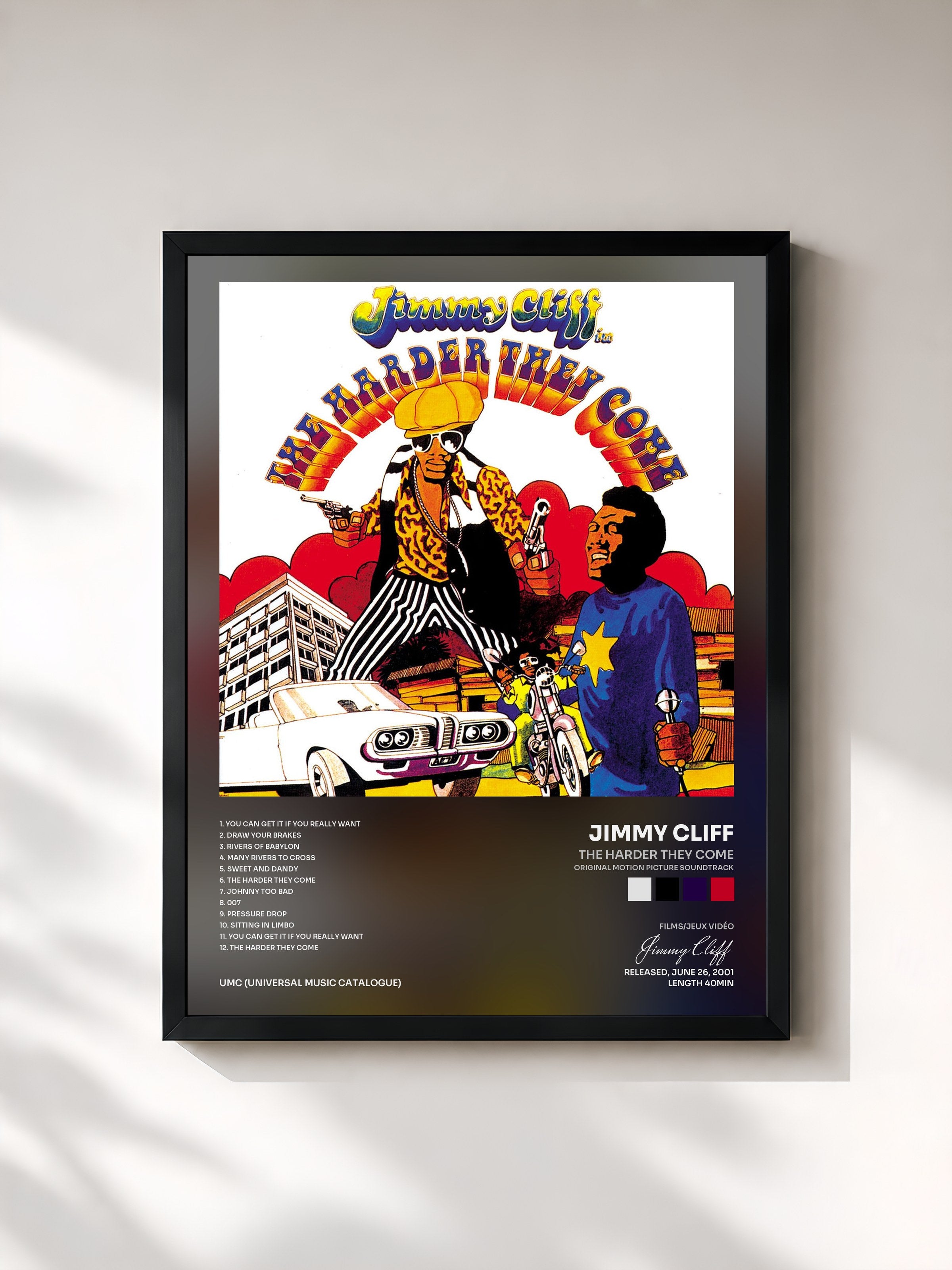 #noir Tableau de l'album The Harder They Come (Original Motion Picture Soundtrack) de Jimmy Cliff, cadre noir, imprimé et encadré en France