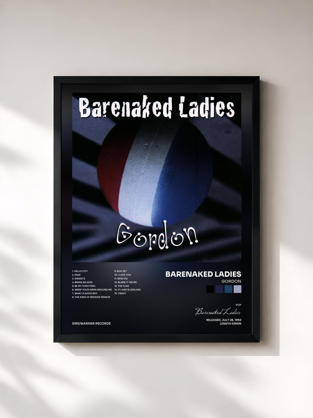 #noir Tableau de l'album Gordon de Barenaked Ladies, cadre noir, imprimé et encadré en France