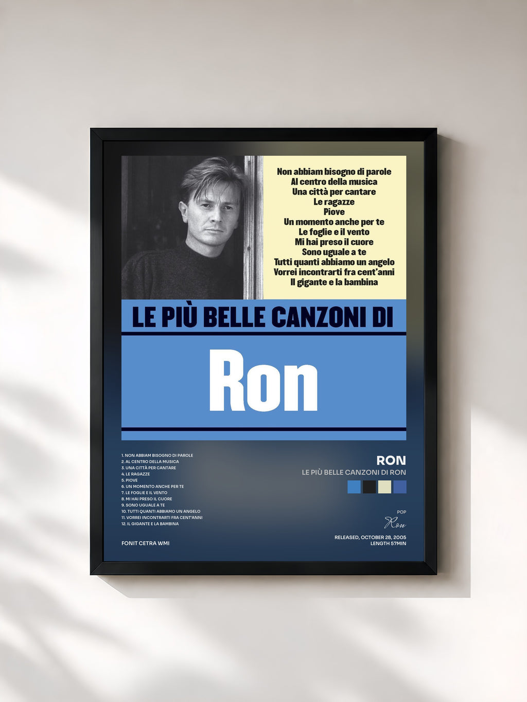 #noir Tableau de l'album Le più belle canzoni di Ron de Ron, cadre noir, imprimé et encadré en France