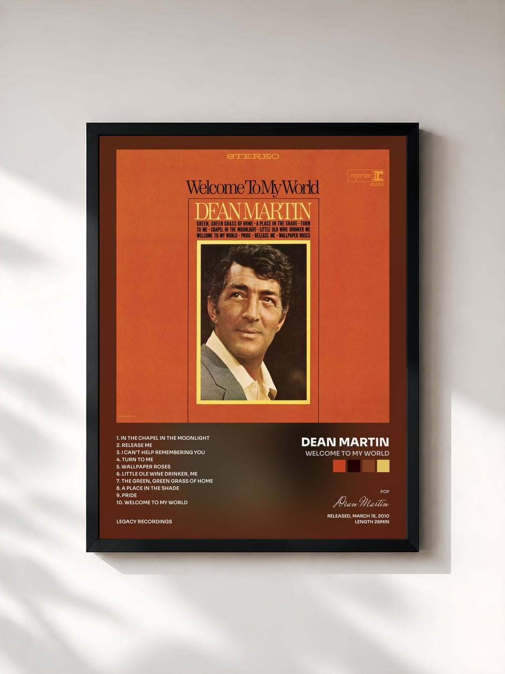 #noir Tableau de l'album Welcome to My World de Dean Martin, cadre noir, imprimé et encadré en France