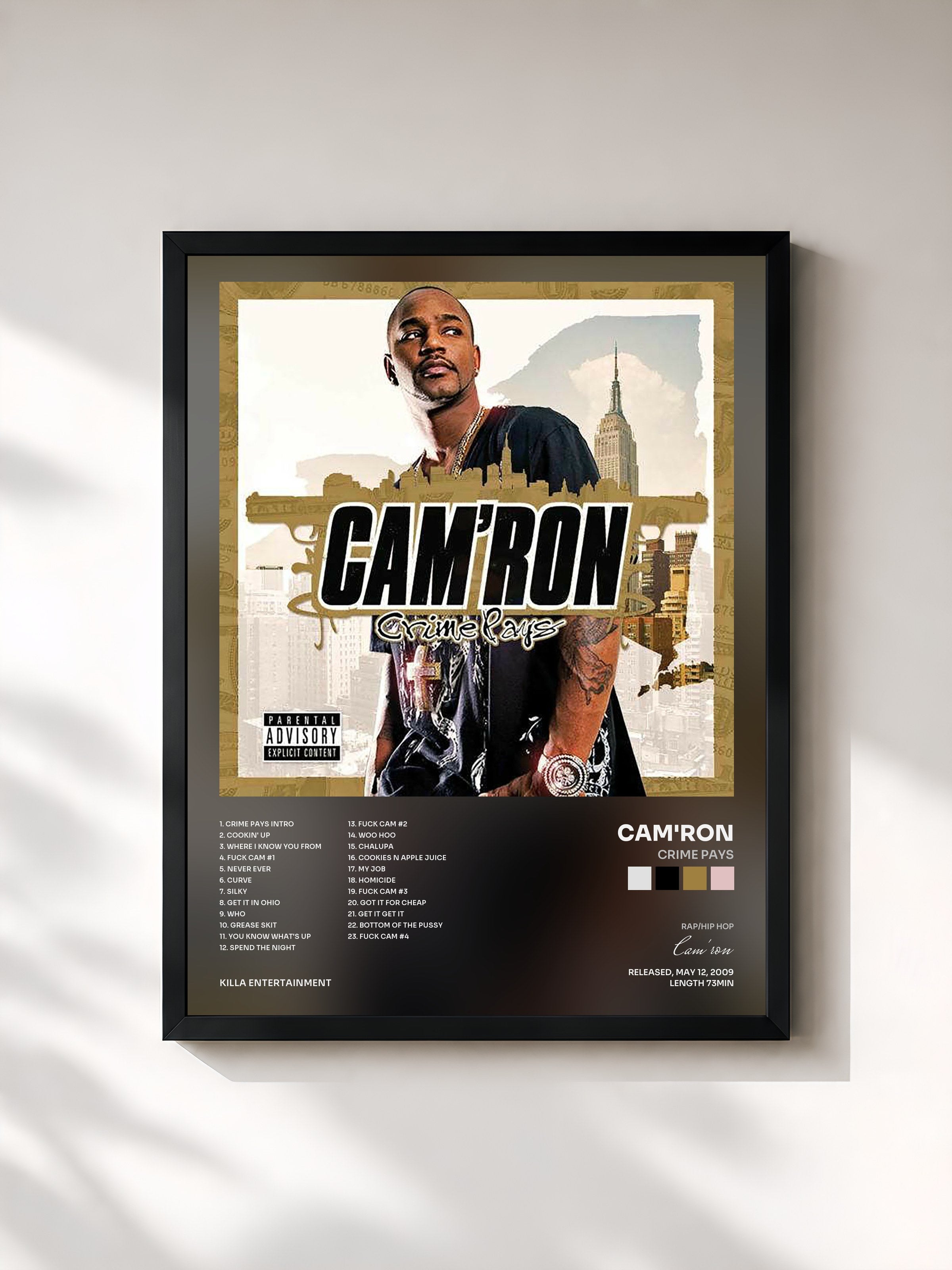 #noir Tableau de l'album Crime Pays de Cam'ron, cadre noir, imprimé et encadré en France