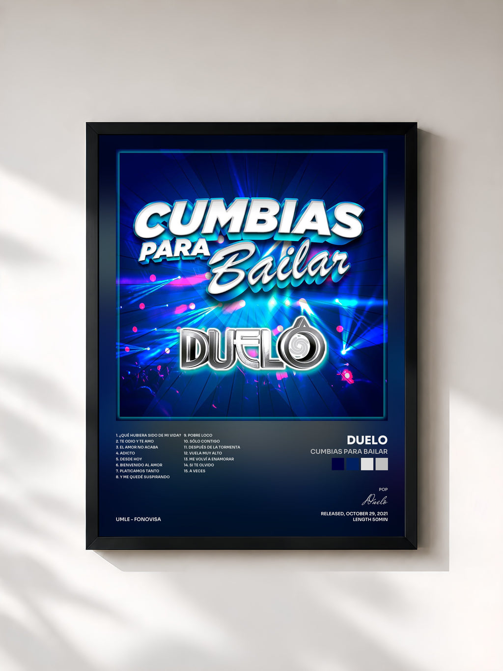 #noir Tableau de l'album Cumbias Para Bailar de Duelo, cadre noir, imprimé et encadré en France