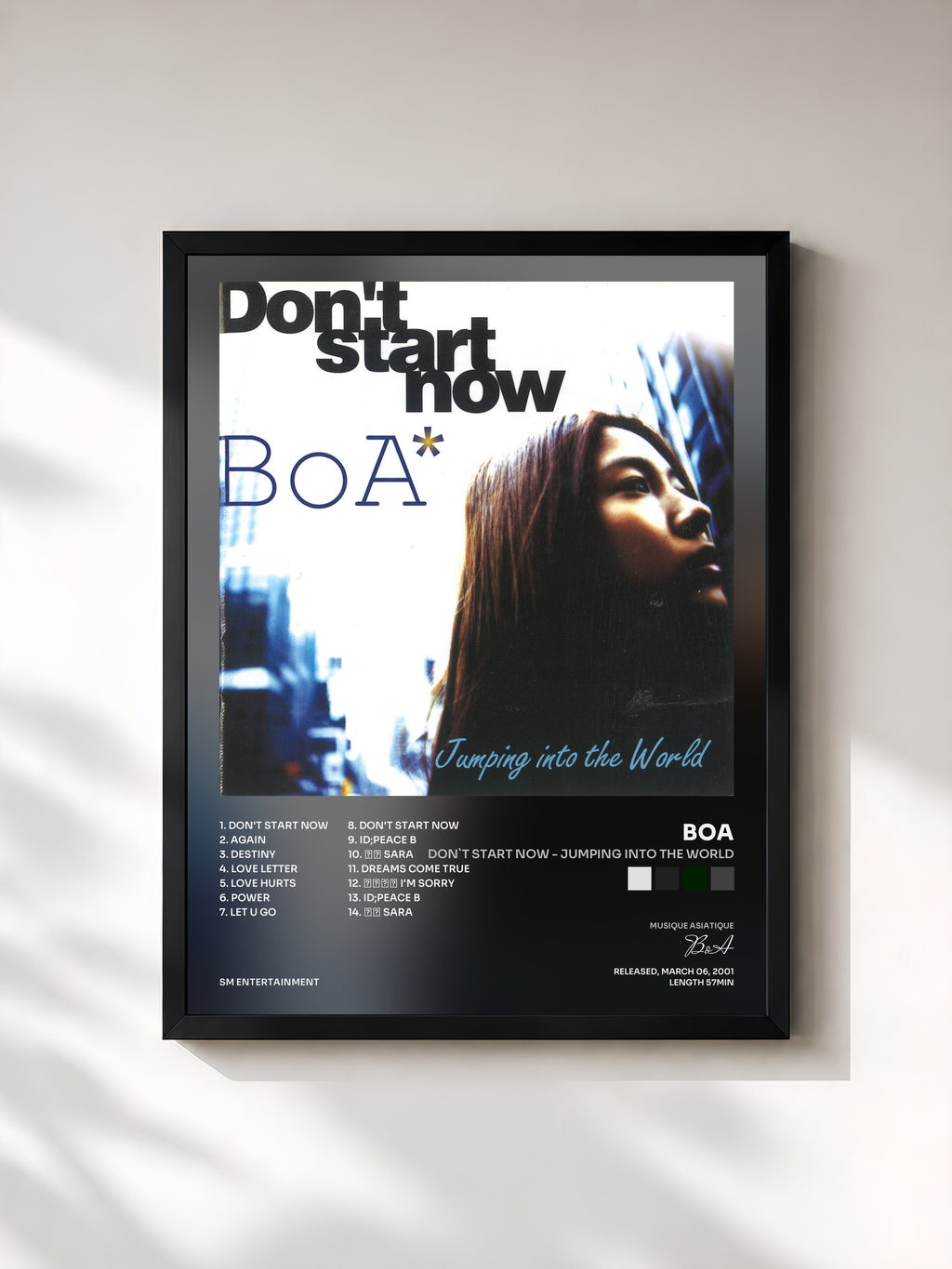 #noir Tableau de l'album Don`t Start Now - Jumping Into The World de BoA, cadre noir, imprimé et encadré en France