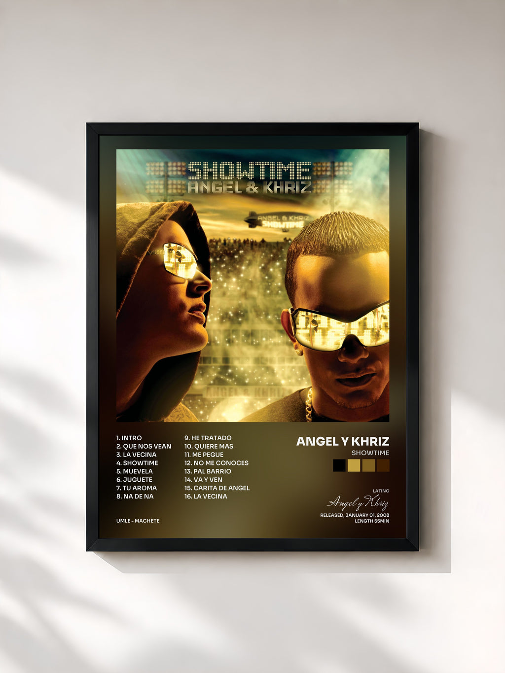 #noir Tableau de l'album Showtime de Angel y Khriz, cadre noir, imprimé et encadré en France