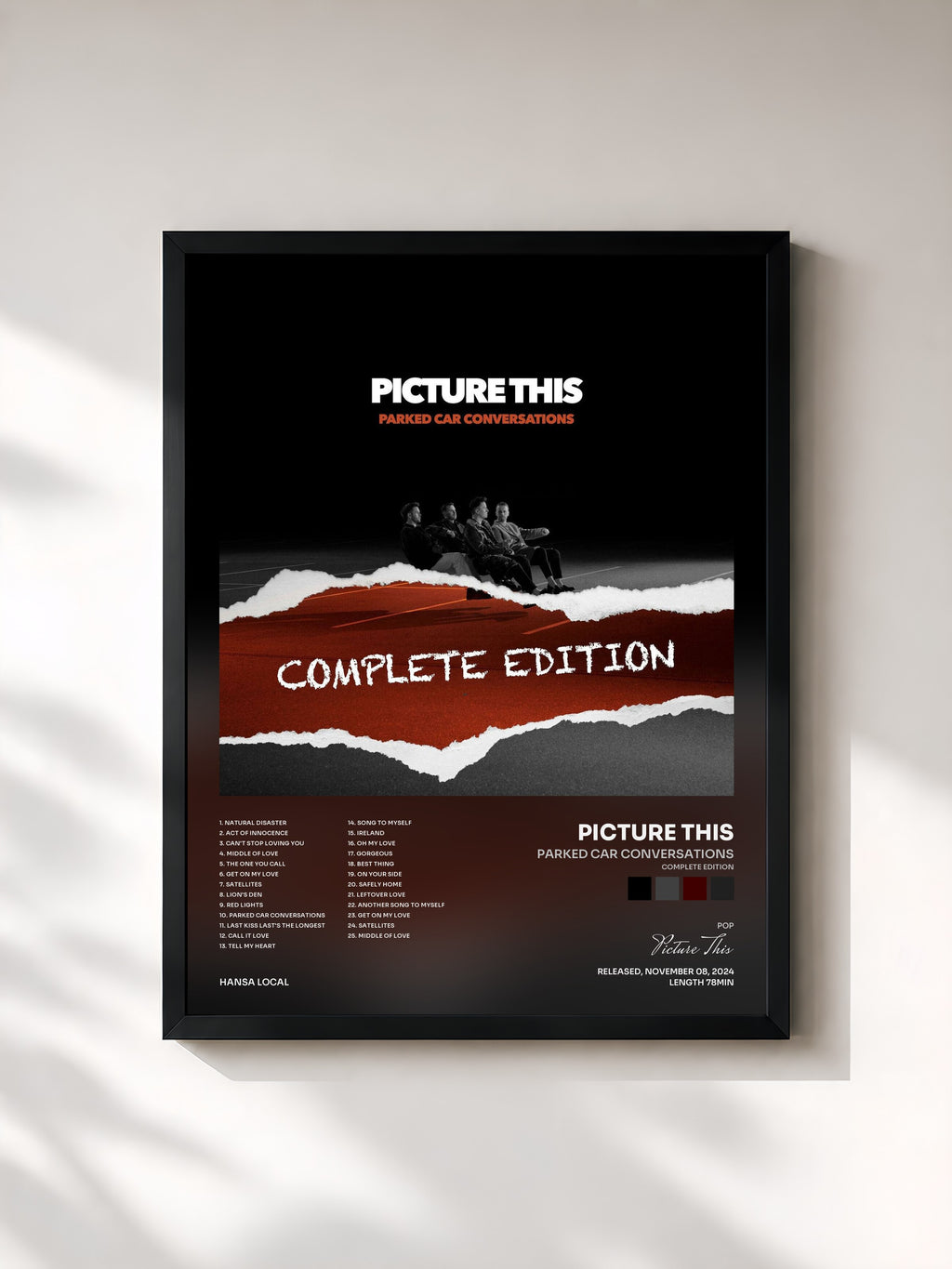 #noir Tableau de l'album Parked Car Conversations (Complete Edition) de Picture This, cadre noir, imprimé et encadré en France