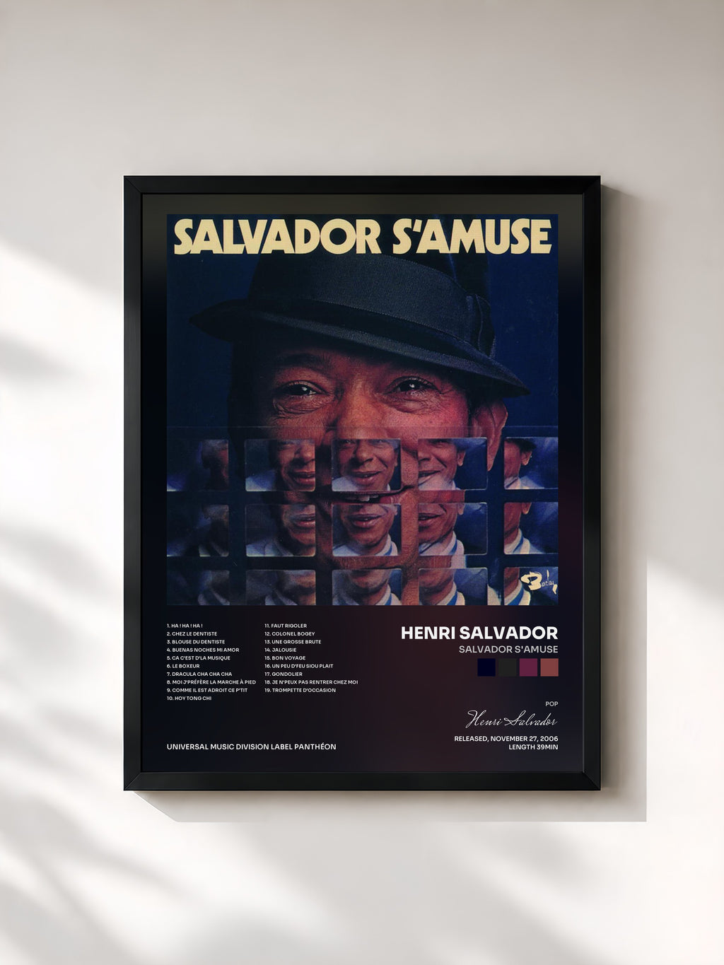 #noir Tableau de l'album Salvador S'Amuse de Henri Salvador, cadre noir, imprimé et encadré en France