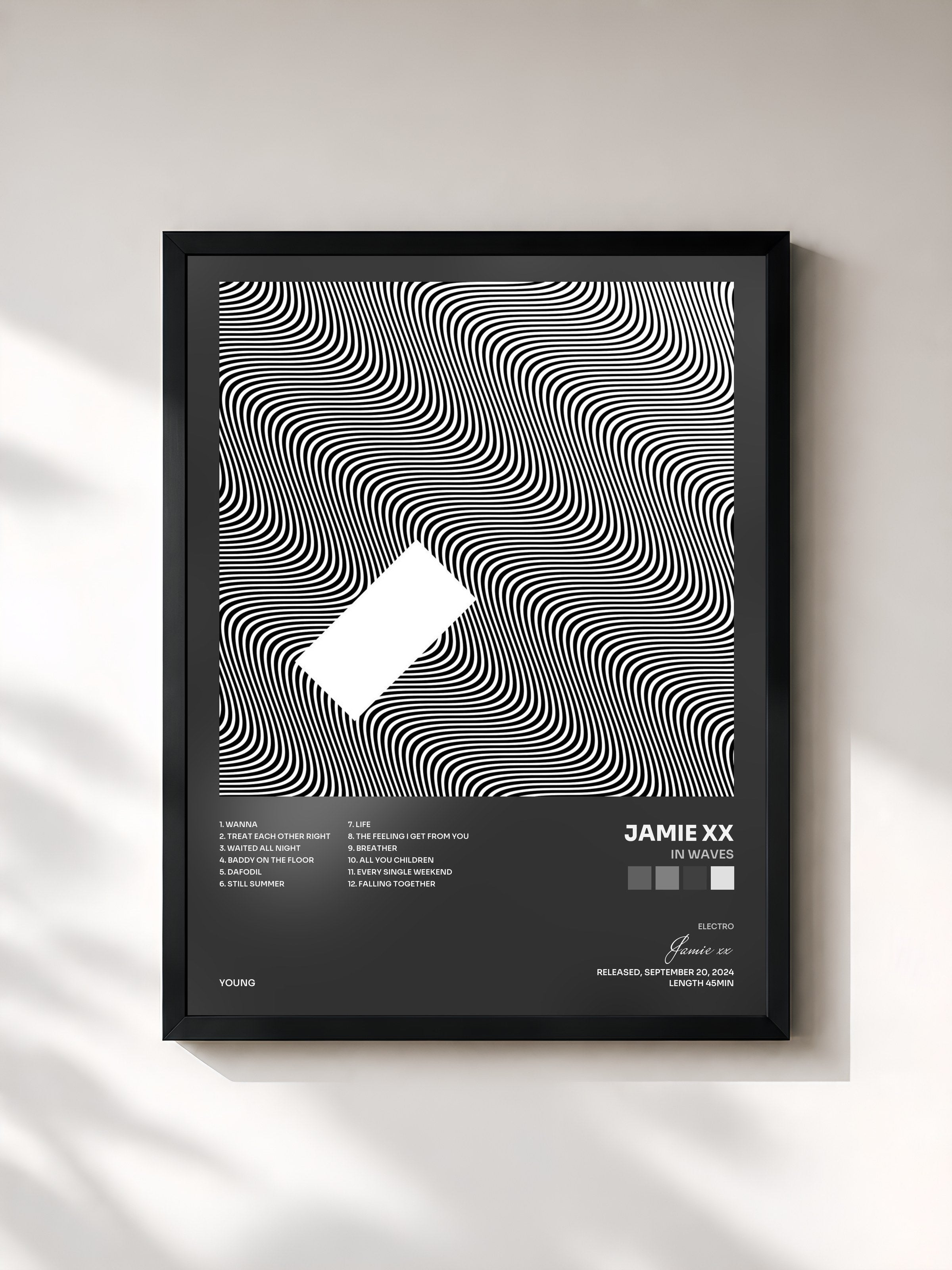 #noir Tableau de l'album In Waves de Jamie xx, cadre noir, imprimé et encadré en France
