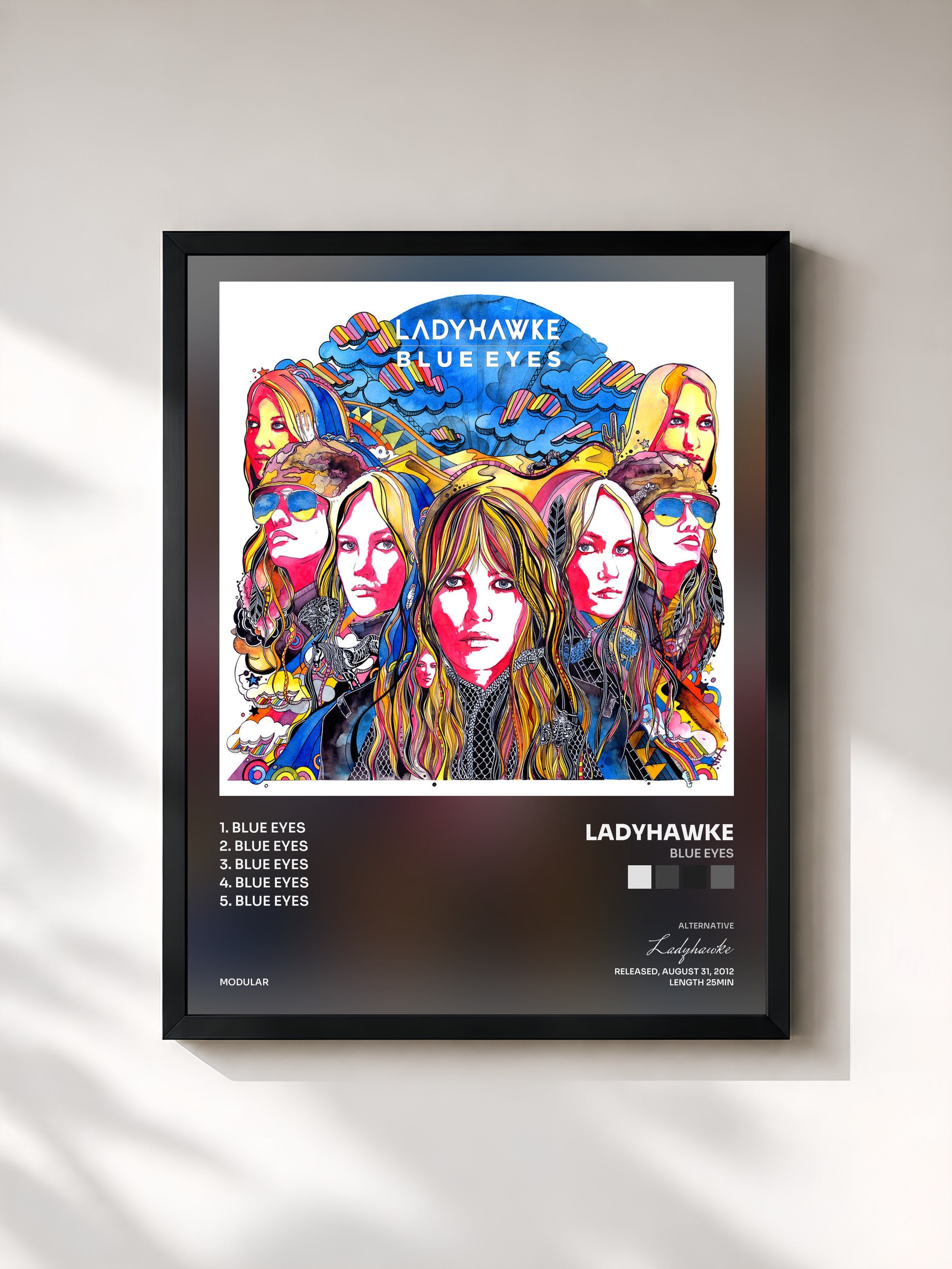 #noir Tableau de l'album Blue Eyes de Ladyhawke, cadre noir, imprimé et encadré en France