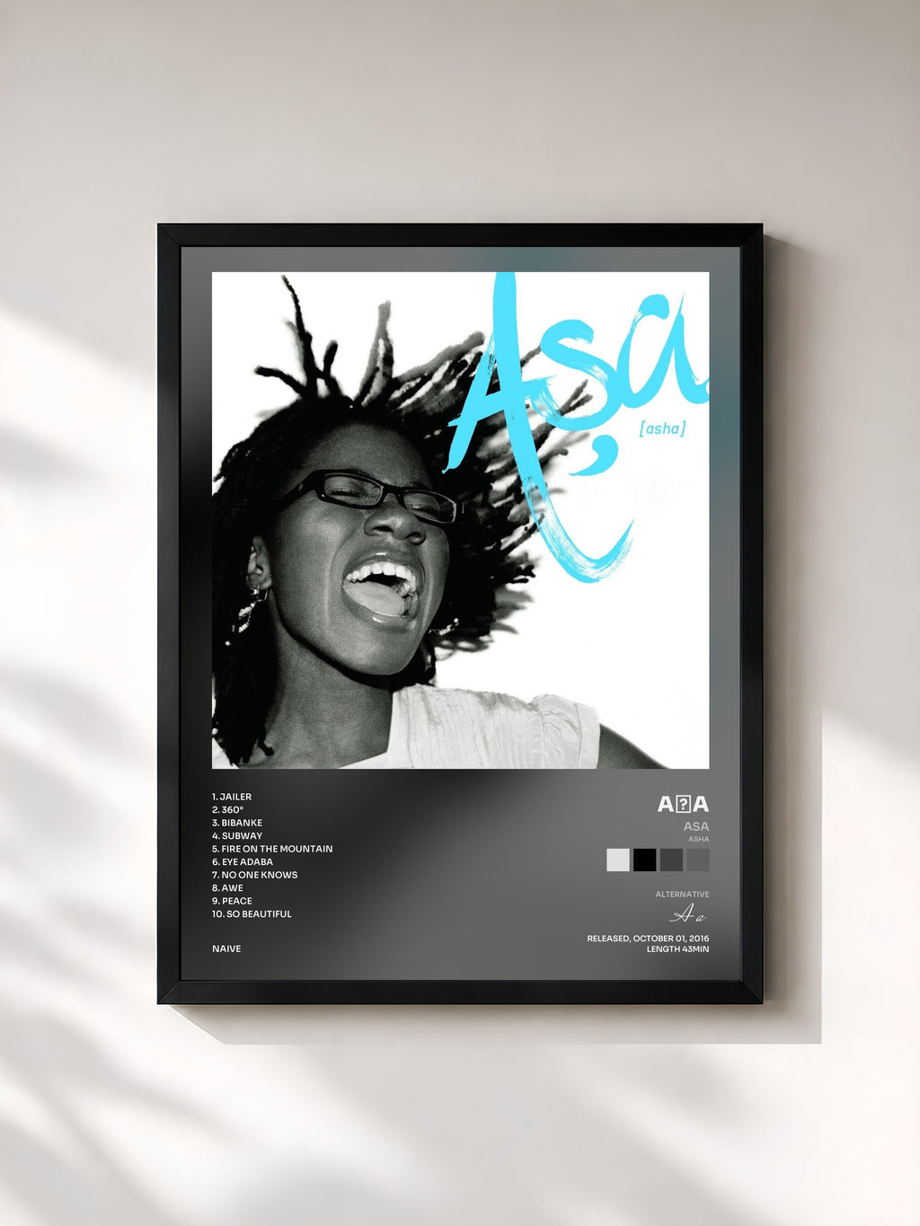 #noir Tableau de l'album Asa (Asha) de Aṣa, cadre noir, imprimé et encadré en France