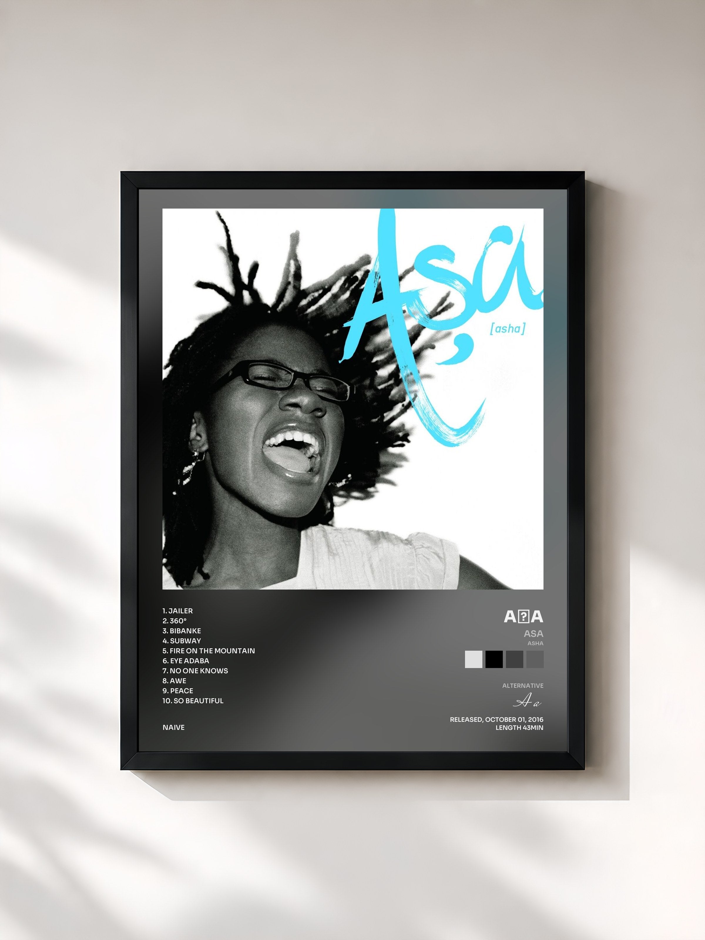 #noir Tableau de l'album Asa (Asha) de Aṣa, cadre noir, imprimé et encadré en France