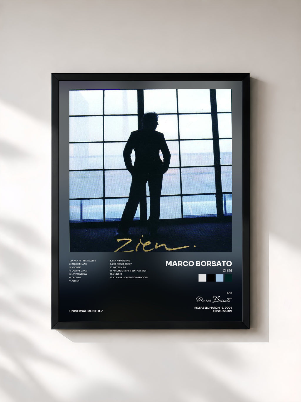 #noir Tableau de l'album Zien de Marco Borsato, cadre noir, imprimé et encadré en France