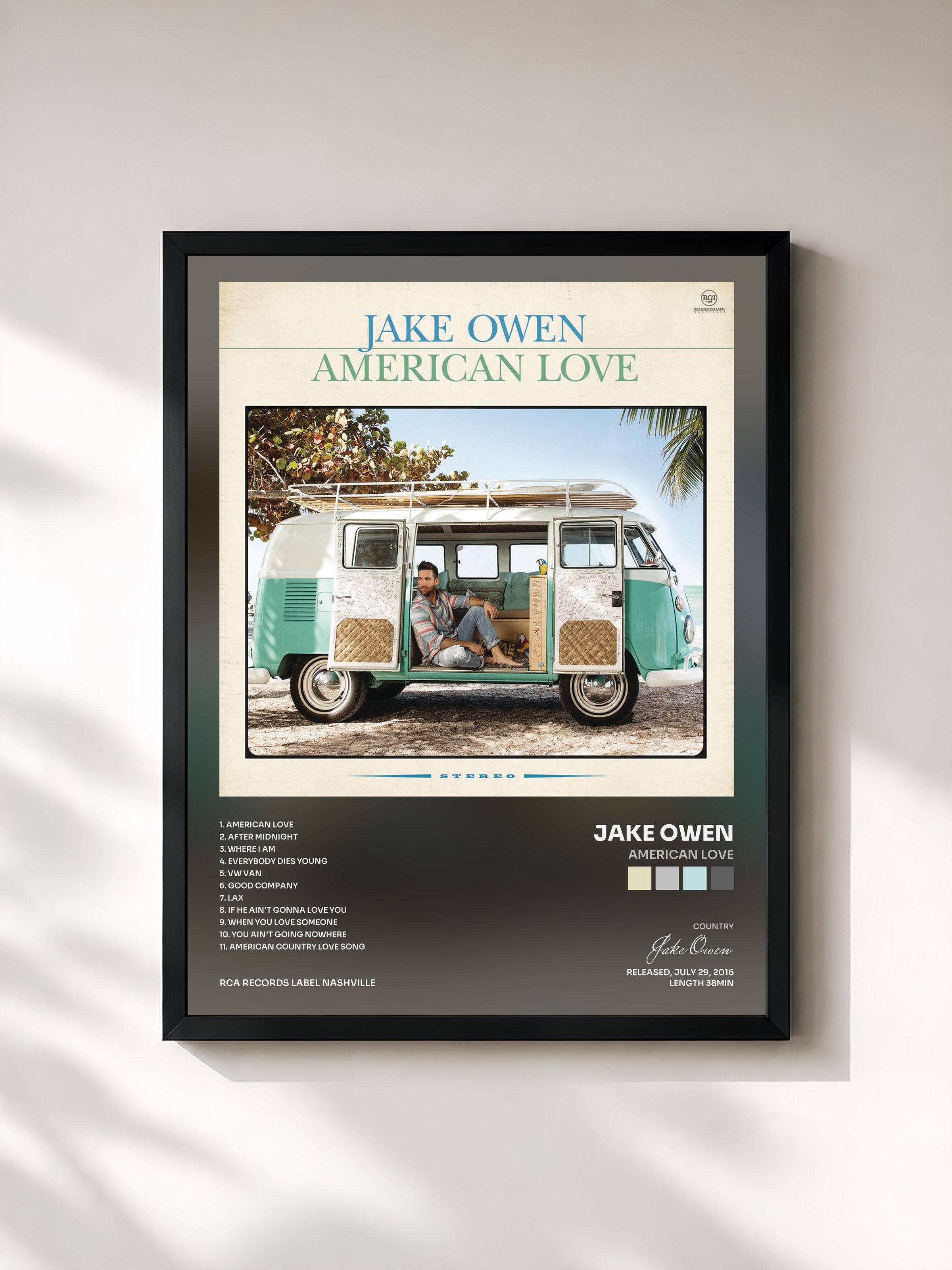 #noir Tableau de l'album American Love de Jake Owen, cadre noir, imprimé et encadré en France