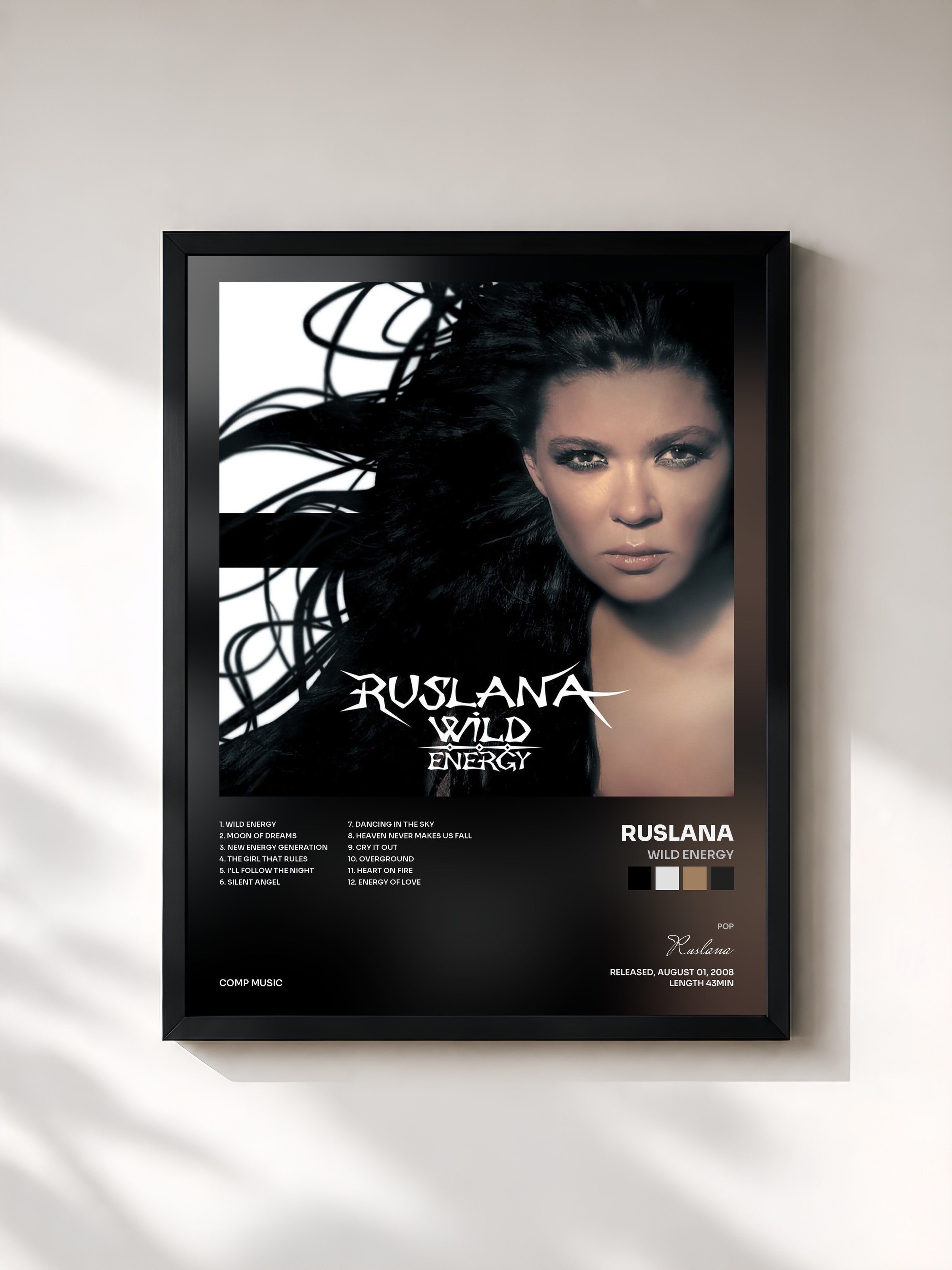 #noir Tableau de l'album Wild Energy de Ruslana, cadre noir, imprimé et encadré en France