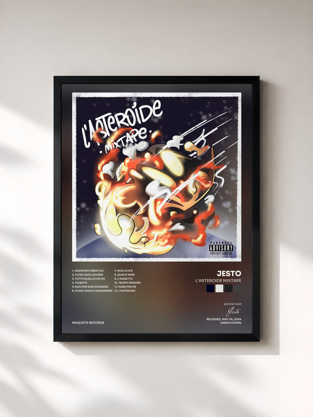 #noir Tableau de l'album L'Asteroide Mixtape de Jesto, cadre noir, imprimé et encadré en France