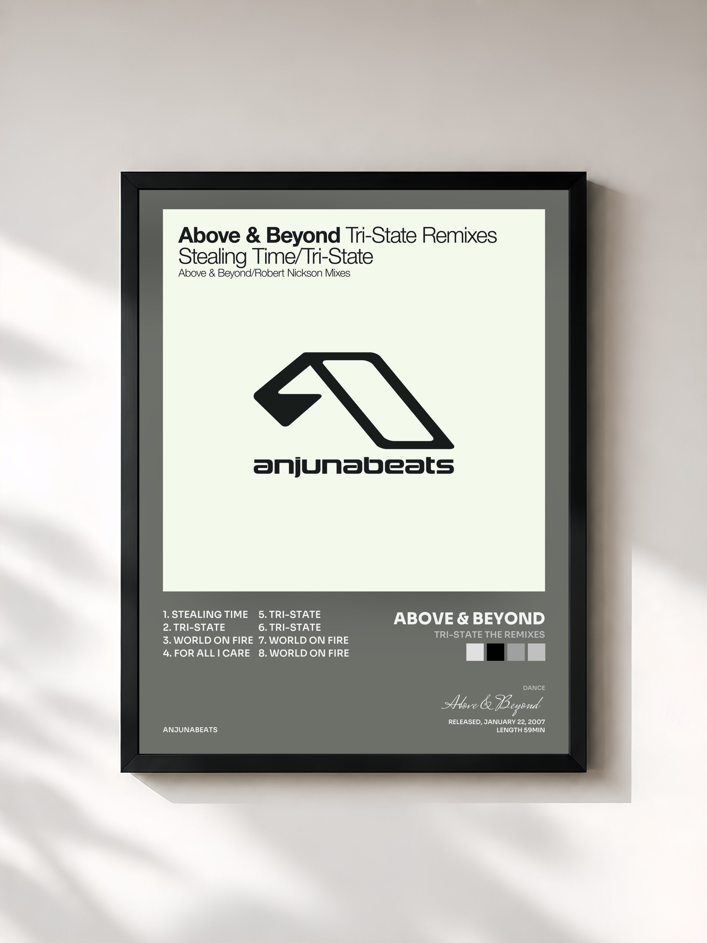 #noir Tableau de l'album Tri-State the Remixes de Above & Beyond, cadre noir, imprimé et encadré en France