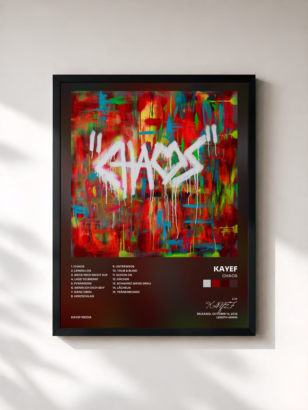 #noir Tableau de l'album Chaos de KAYEF, cadre noir, imprimé et encadré en France