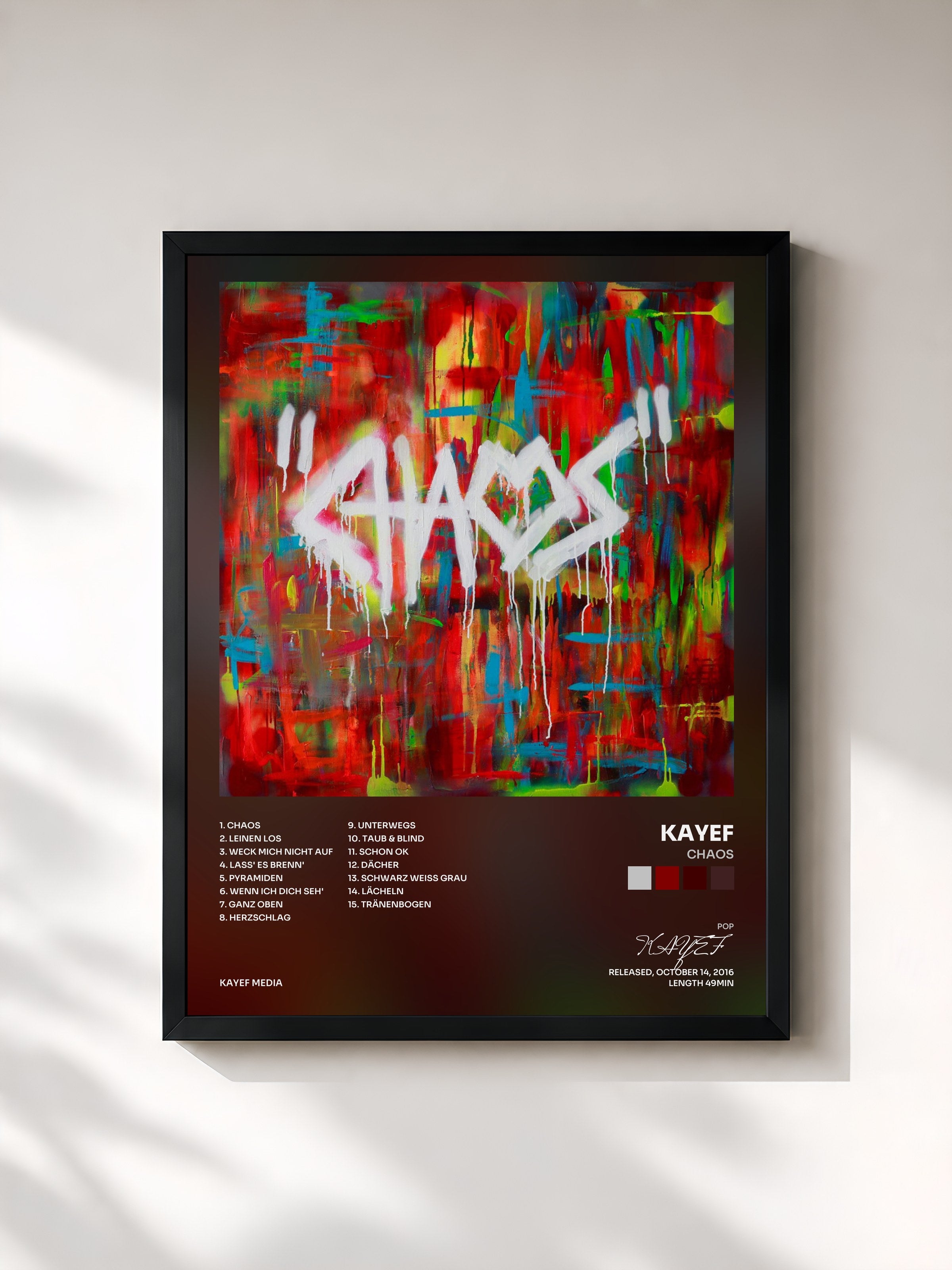 #noir Tableau de l'album Chaos de KAYEF, cadre noir, imprimé et encadré en France
