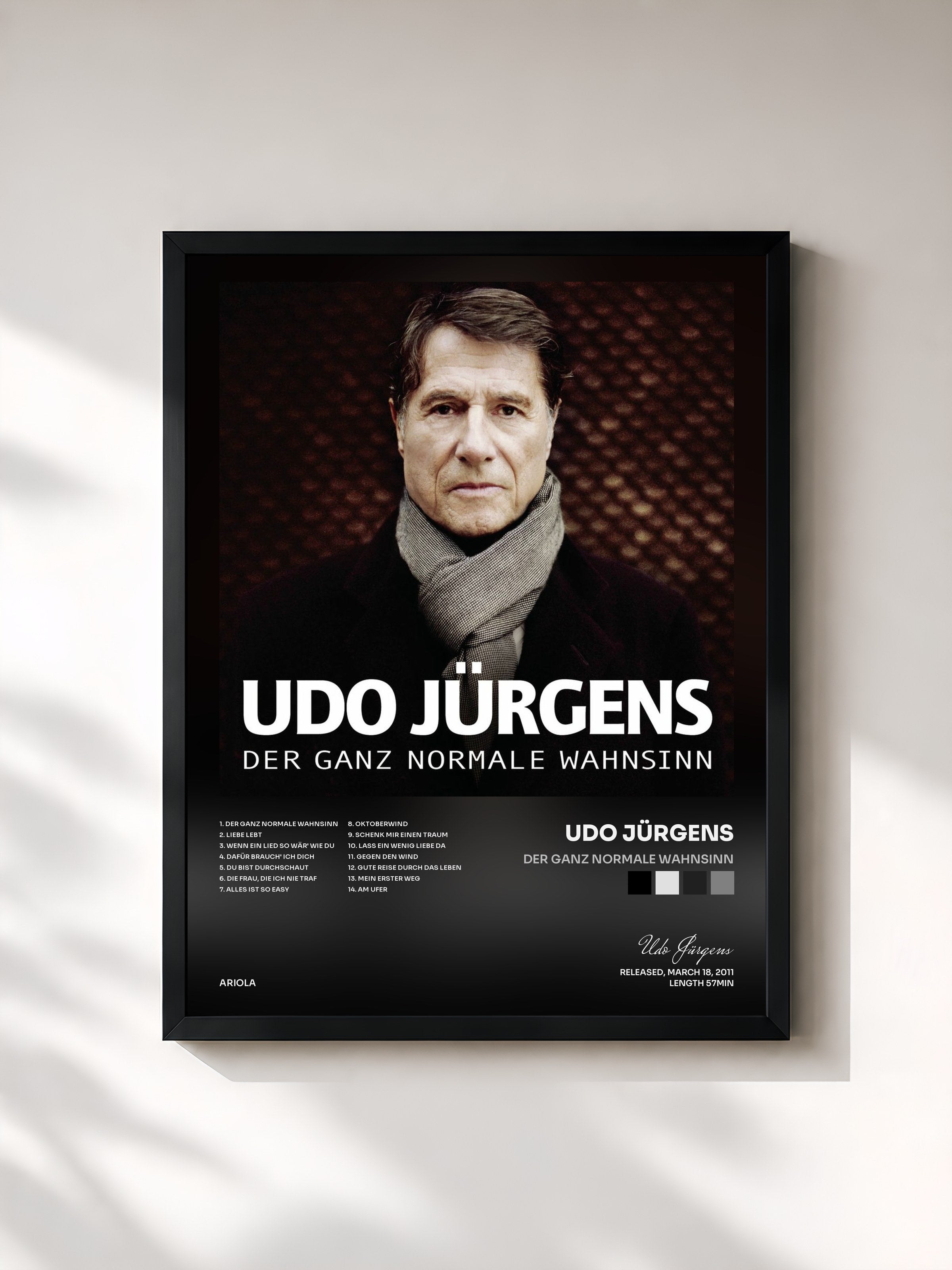 #noir Tableau de l'album Der ganz normale Wahnsinn de Udo Jürgens, cadre noir, imprimé et encadré en France