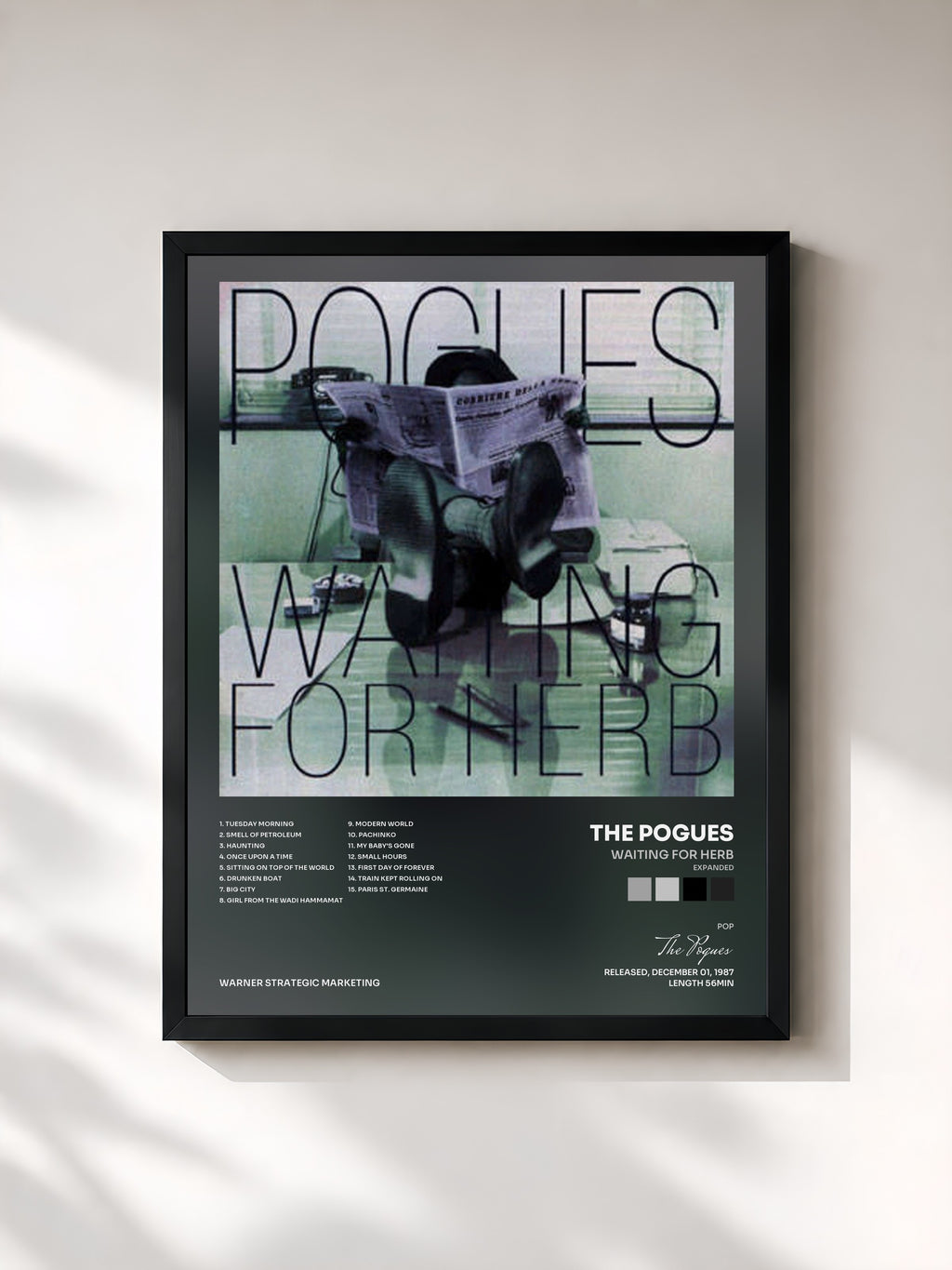 #noir Tableau de l'album Waiting for Herb (Expanded) de The Pogues, cadre noir, imprimé et encadré en France