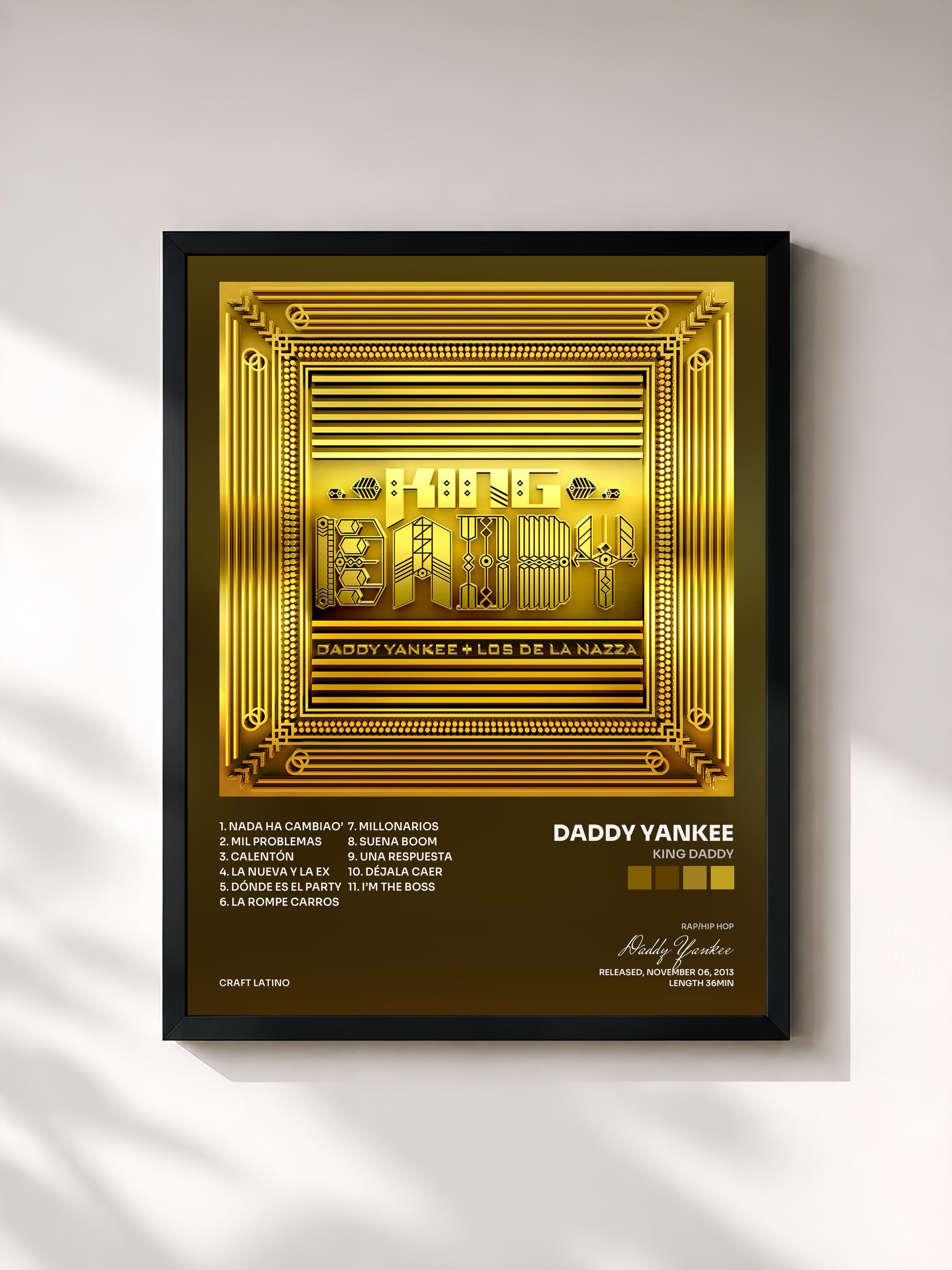 #noir Tableau de l'album King Daddy de Daddy Yankee, cadre noir, imprimé et encadré en France