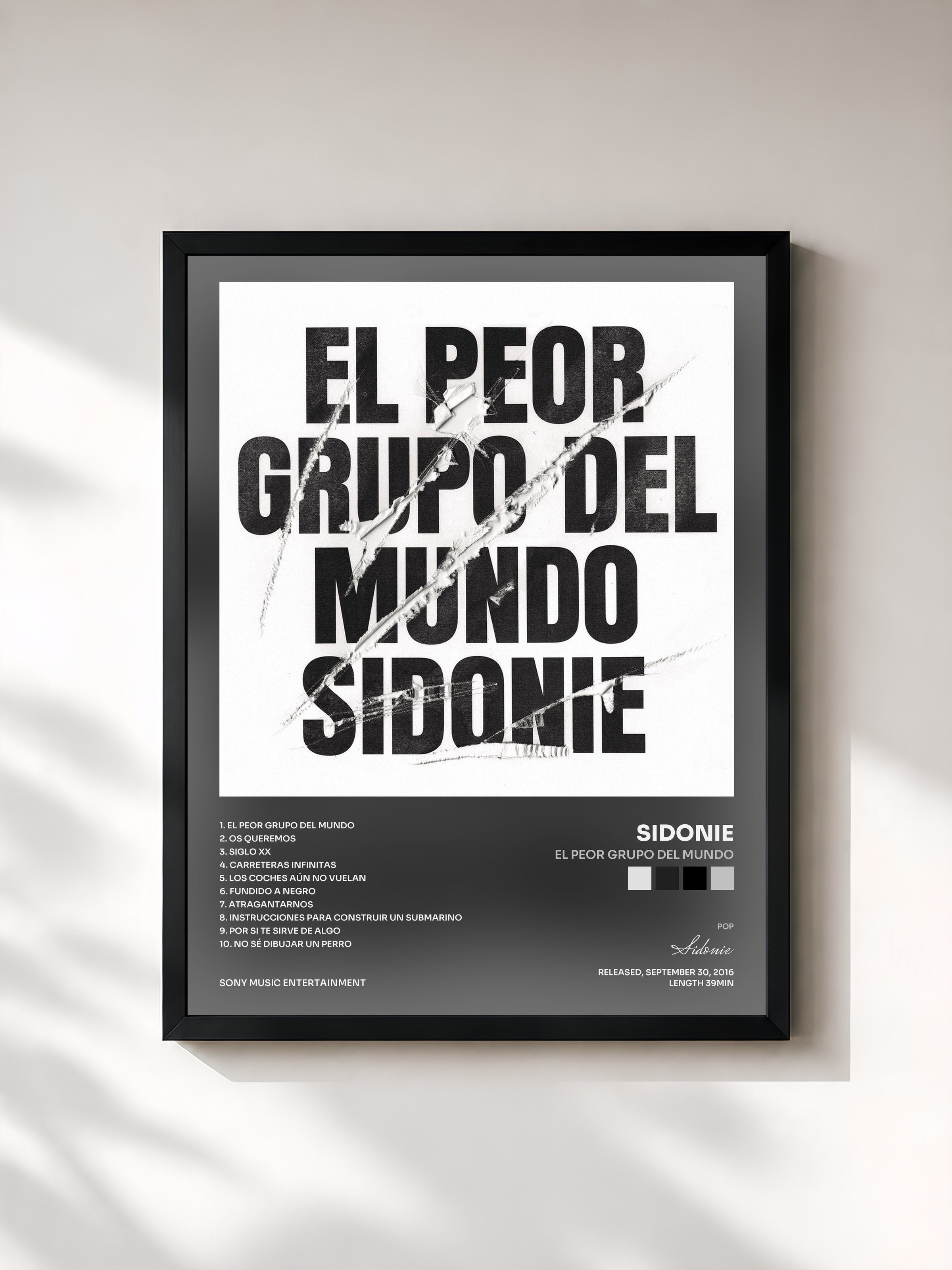 #noir Tableau de l'album El Peor Grupo del Mundo de Sidonie, cadre noir, imprimé et encadré en France