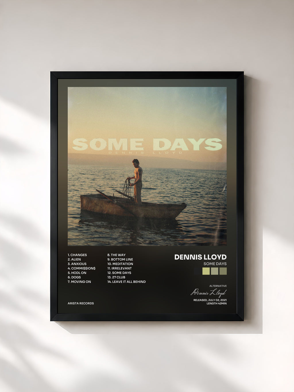 #noir Tableau de l'album Some Days de Dennis Lloyd, cadre noir, imprimé et encadré en France