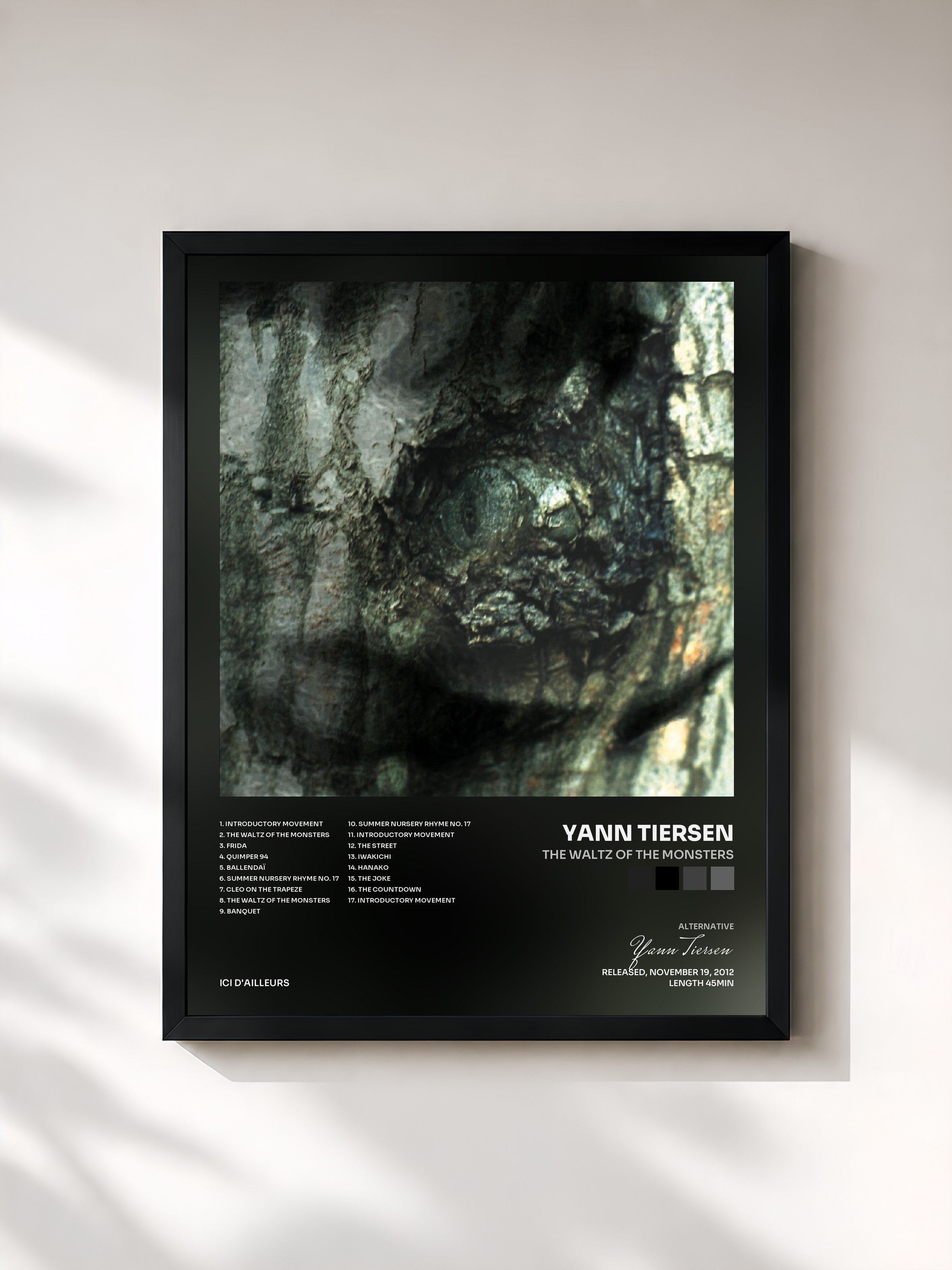 #noir Tableau de l'album The Waltz of the Monsters de Yann Tiersen, cadre noir, imprimé et encadré en France