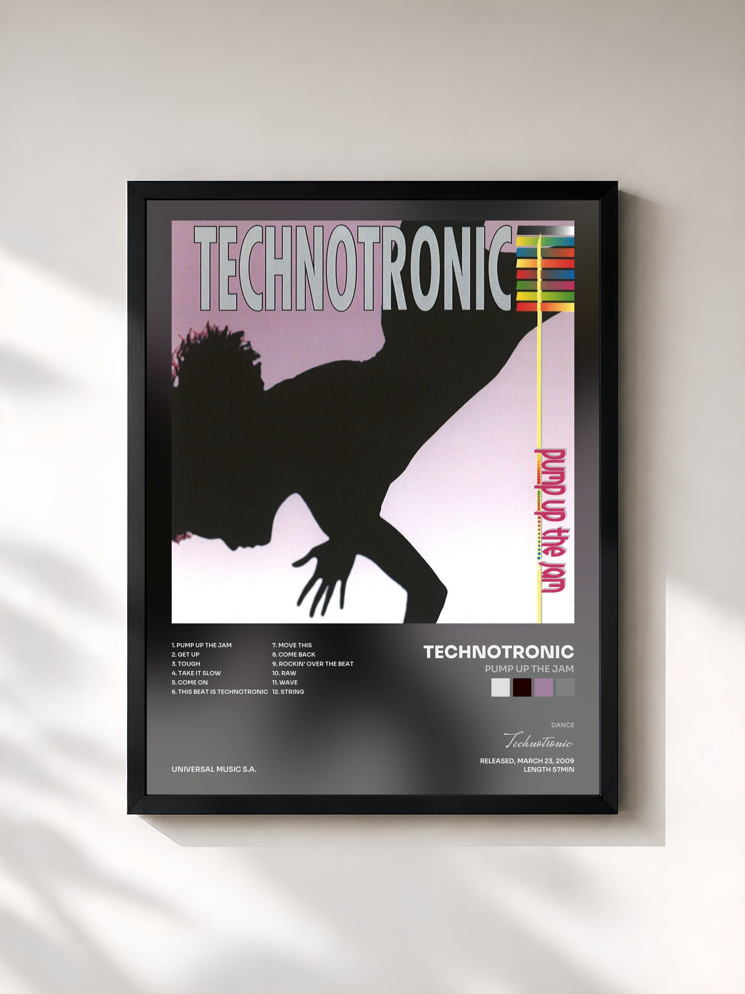 #noir Tableau de l'album Pump Up The Jam de Technotronic, cadre noir, imprimé et encadré en France