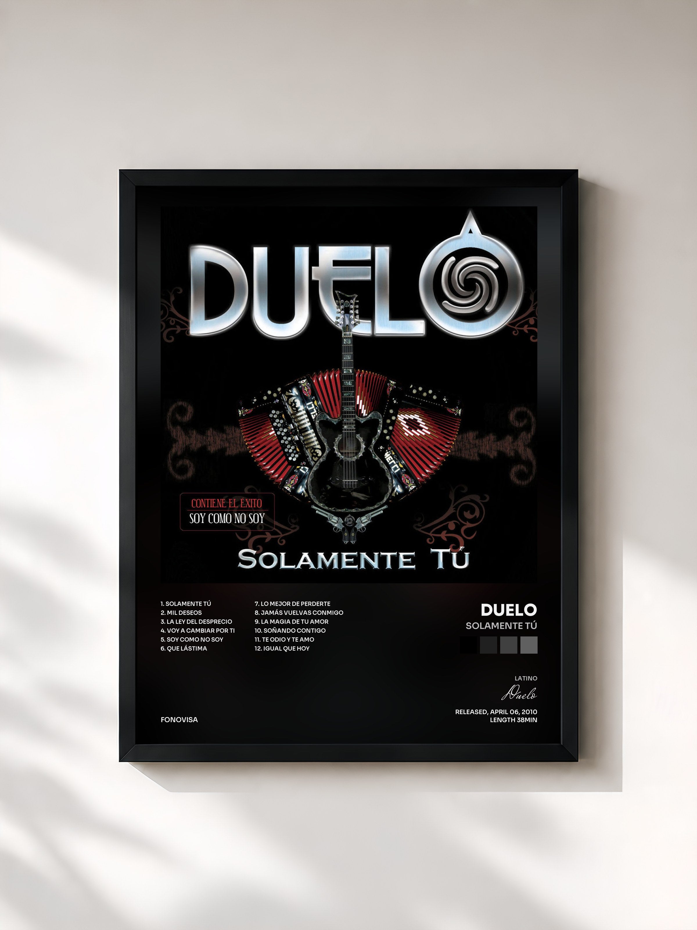 #noir Tableau de l'album Solamente Tú de Duelo, cadre noir, imprimé et encadré en France