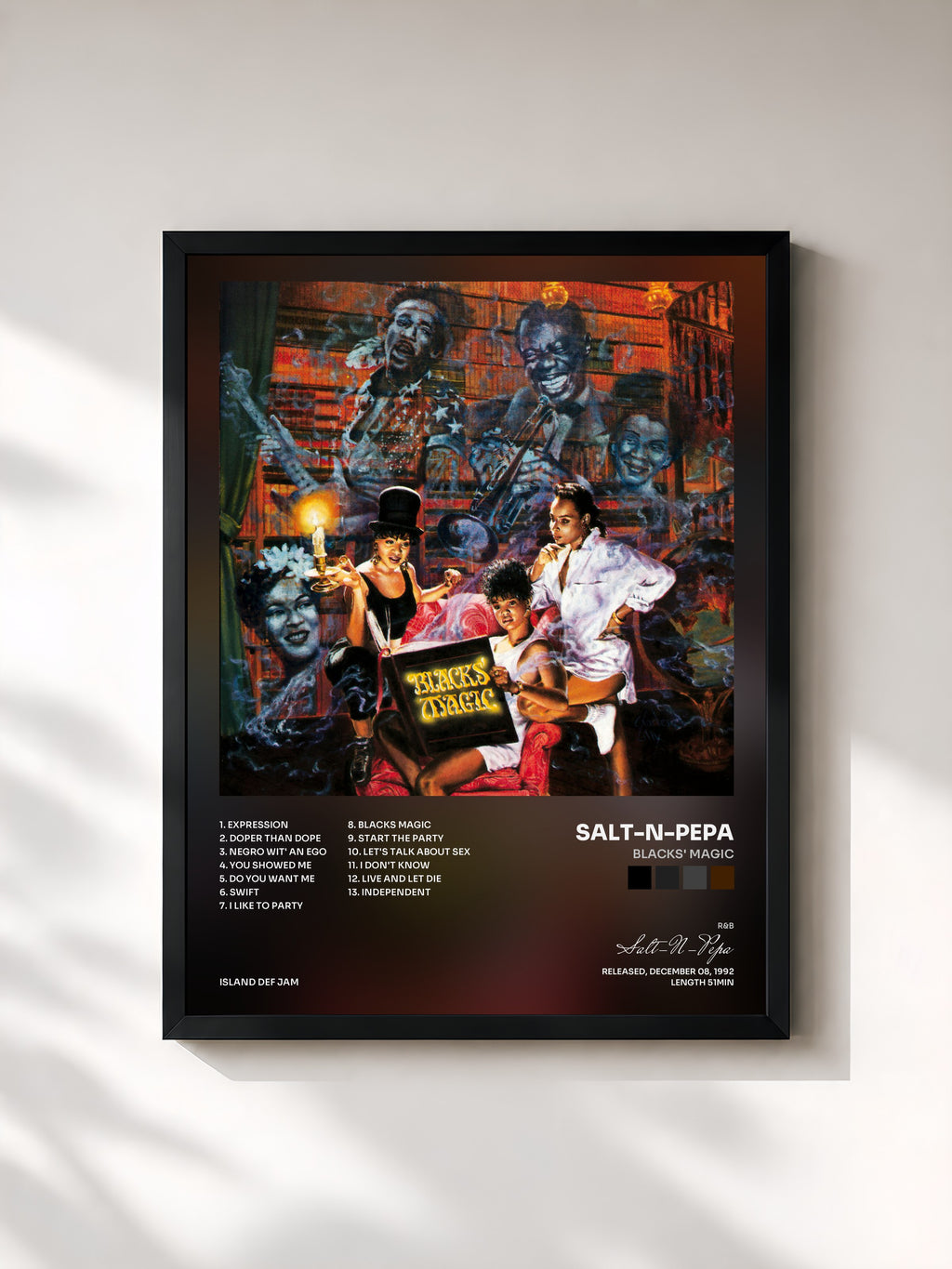 #noir Tableau de l'album Blacks' Magic de Salt-N-Pepa, cadre noir, imprimé et encadré en France