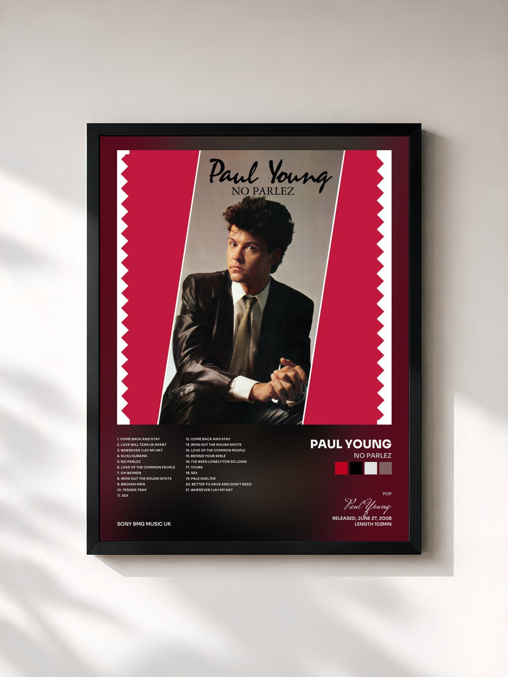 #noir Tableau de l'album No Parlez de Paul Young, cadre noir, imprimé et encadré en France