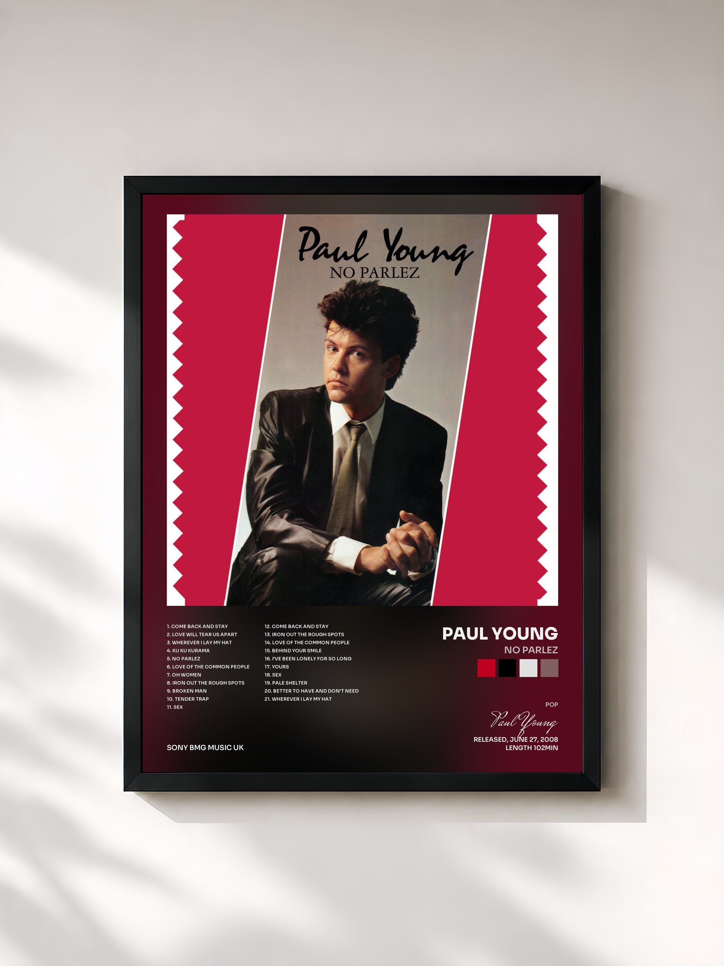 #noir Tableau de l'album No Parlez de Paul Young, cadre noir, imprimé et encadré en France