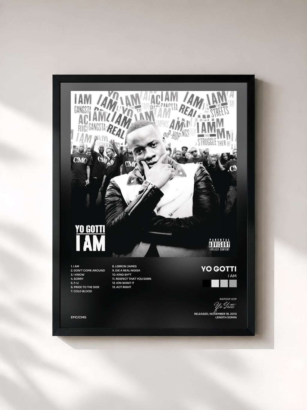 #noir Tableau de l'album I Am de Yo Gotti, cadre noir, imprimé et encadré en France