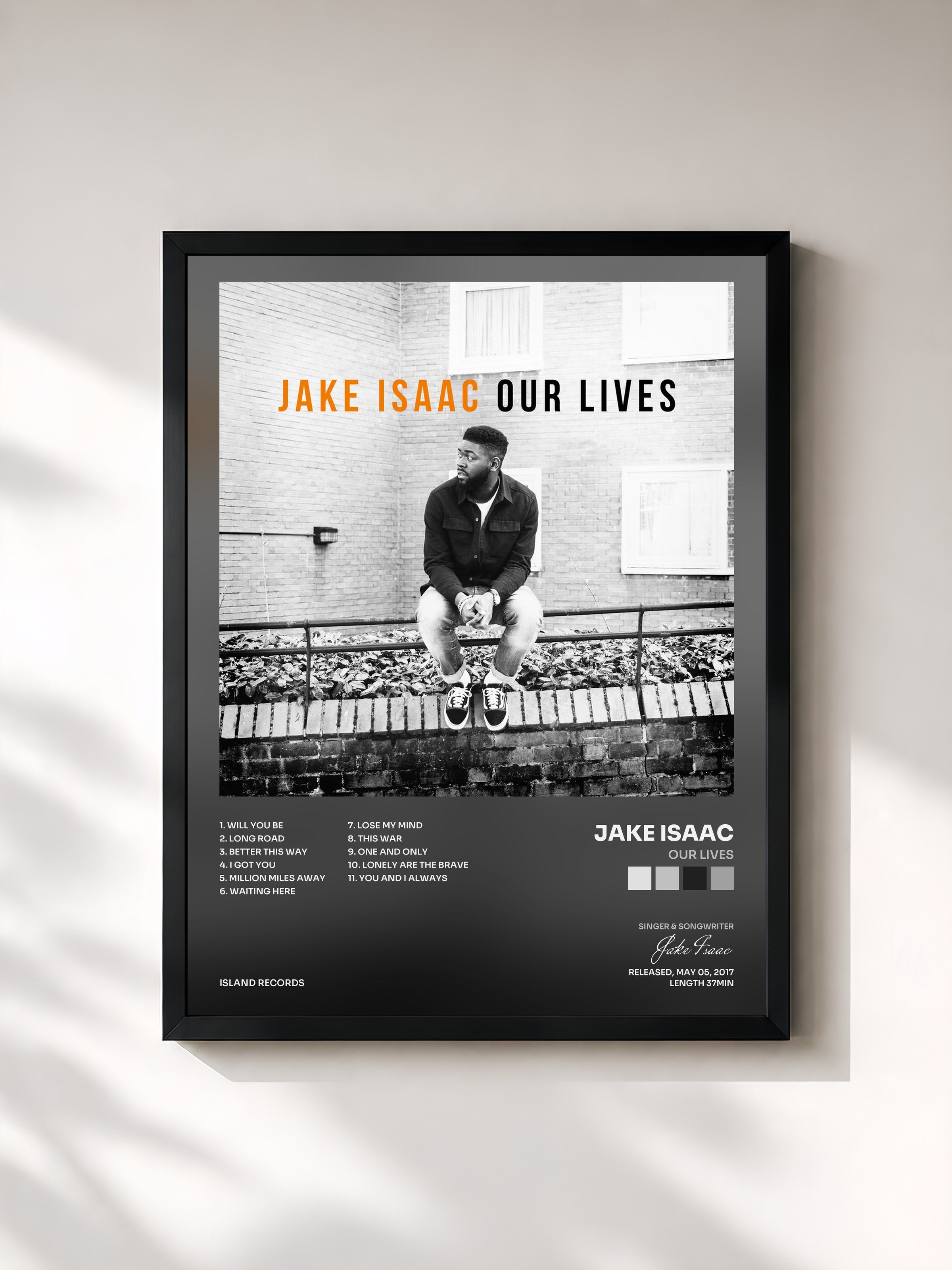 #noir Tableau de l'album Our Lives de Jake Isaac, cadre noir, imprimé et encadré en France