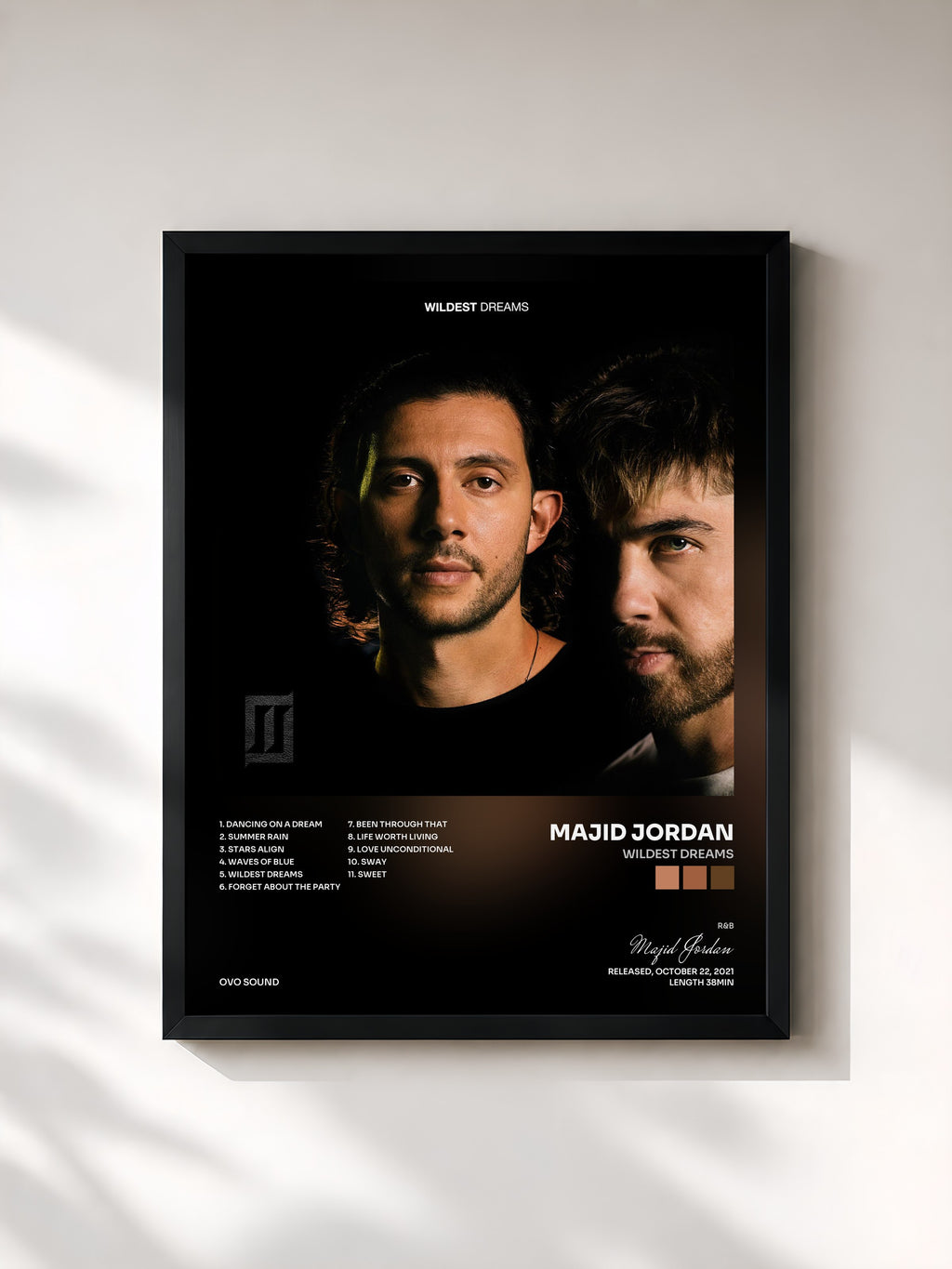 #noir Tableau de l'album Wildest Dreams de Majid Jordan, cadre noir, imprimé et encadré en France
